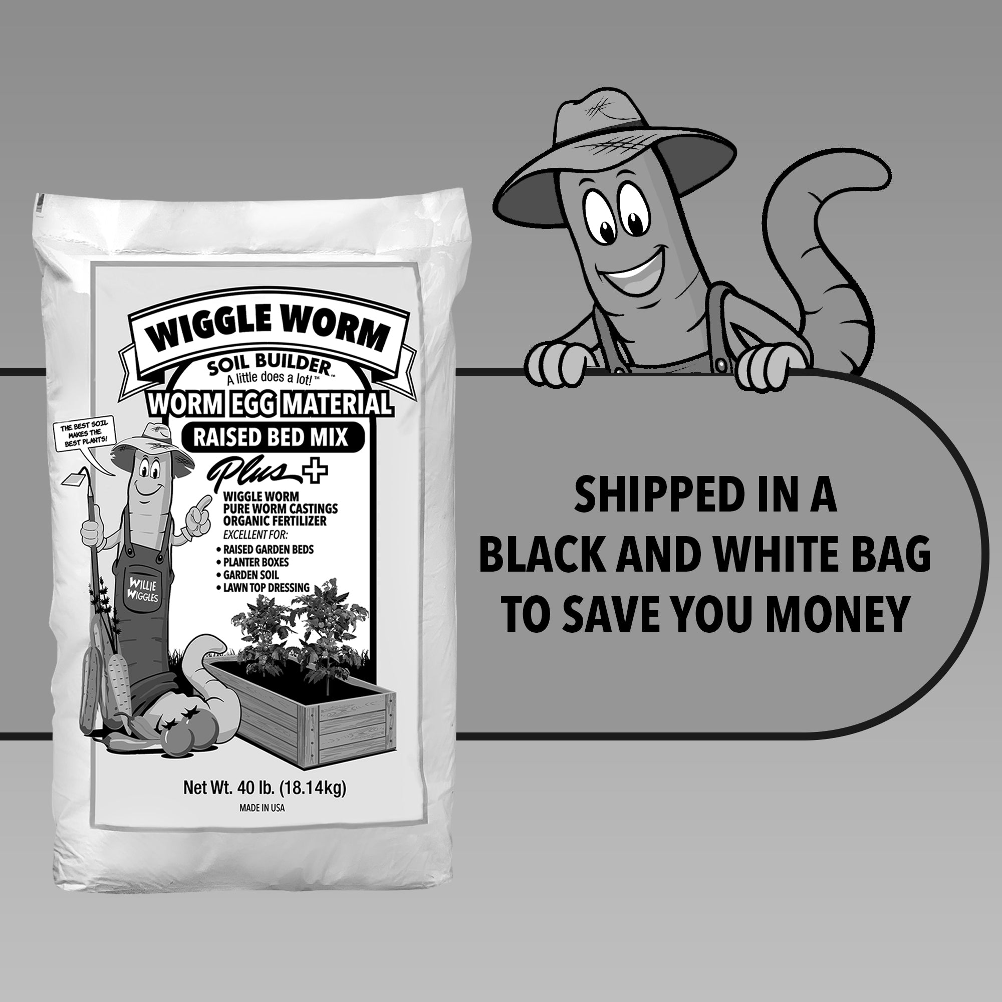 Wiggle Worm Raised Bed Mix, 40lbs - Organic Soil and Fertilizer for Container Gardening - Worm Egg Material Mixed with Odor Free Pure Worm Castings