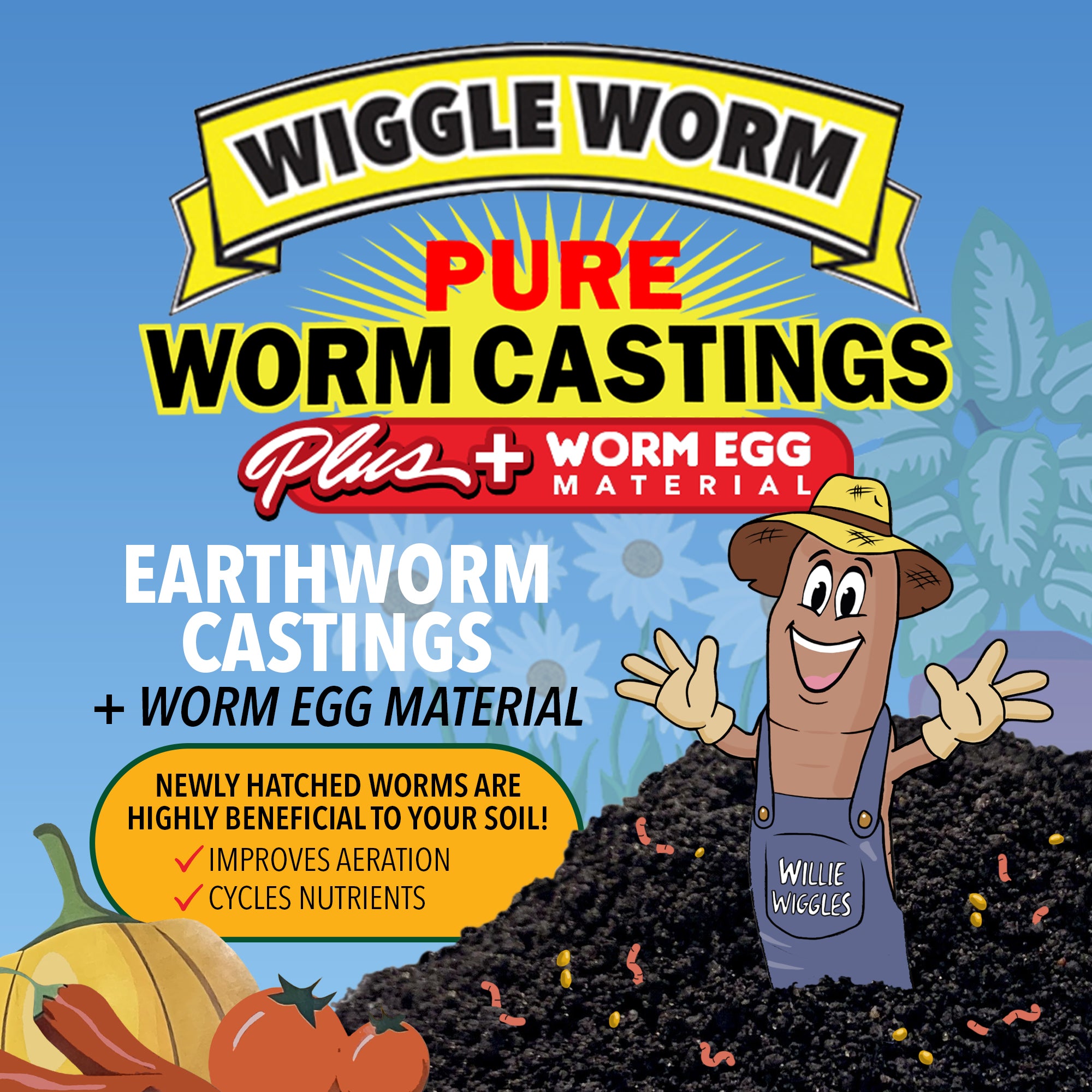 Wiggle Worm 100% Pure Worm Castings Plus Worm Egg Material, 40lbs – Fertilizer and Soil Amendment for Indoor and Outdoor Gardening to Improve Soil Fertility and Aeration - 100% Organic and Odor Free