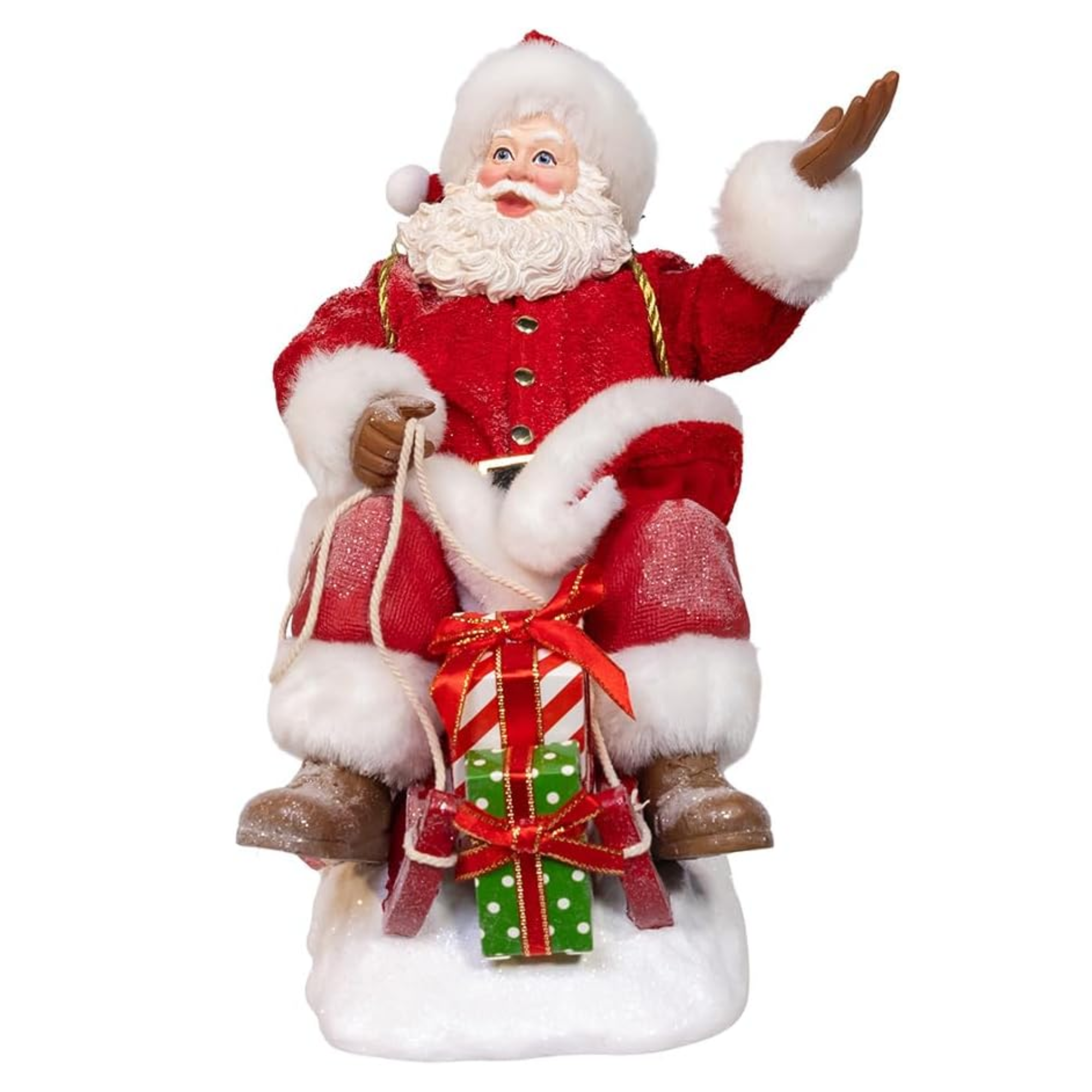 Kurt Adler Fabriche Christmas Figurine, Santa with Sled, 10in