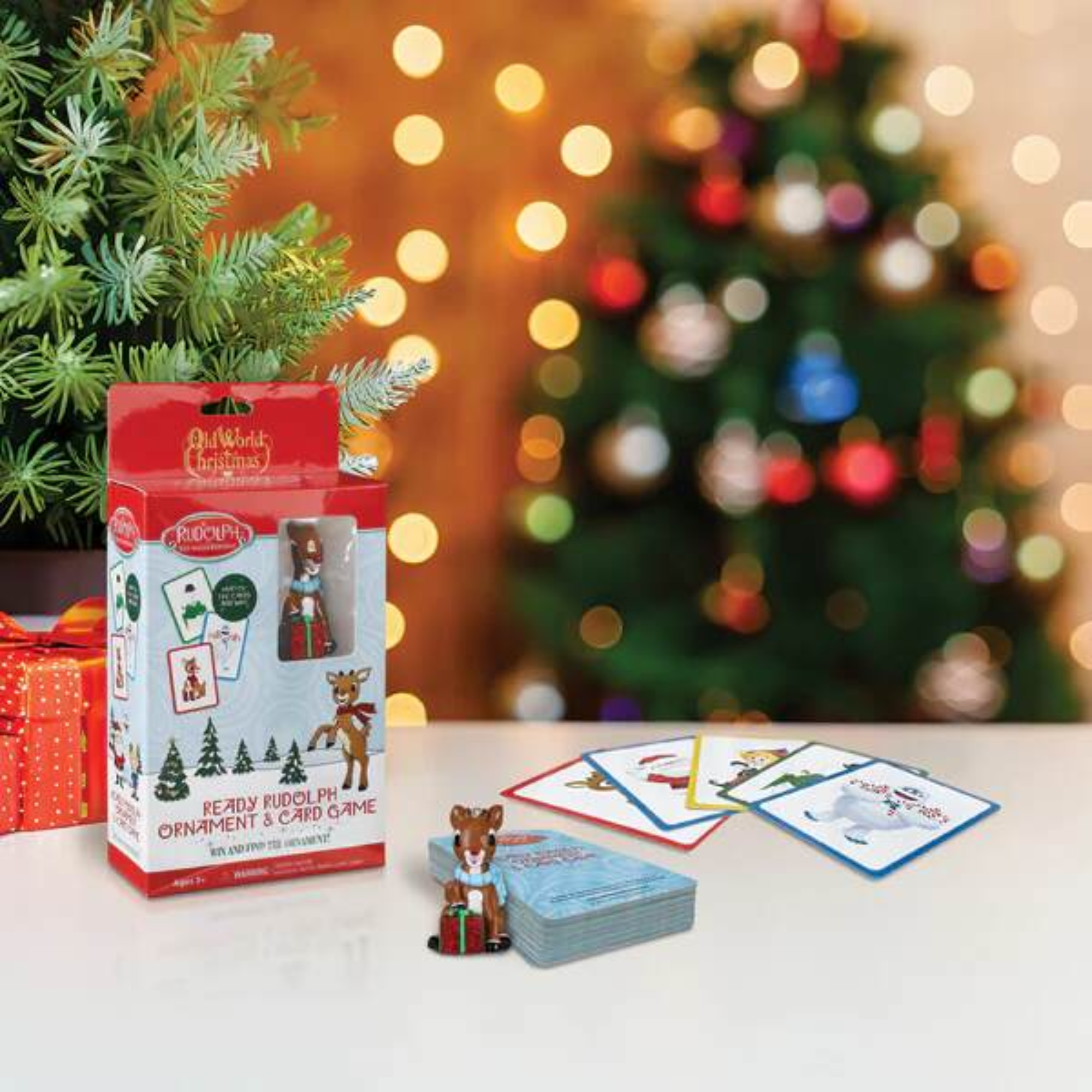 Old World Christmas Holiday Ready Rudolph Card Game & Ornament