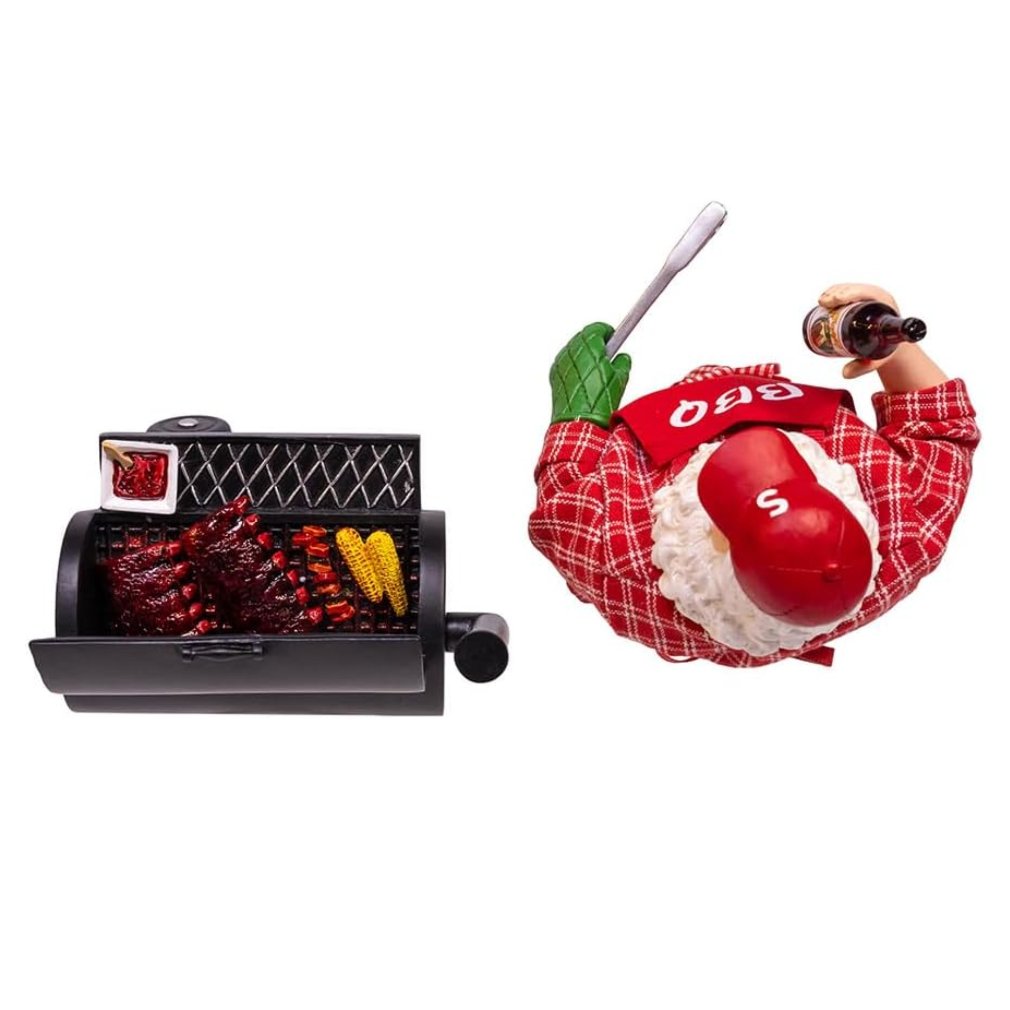 Kurt Adler Fabriche Christmas Figurine, Santa with Barbecue Grill, 10.75in (Set of 2)