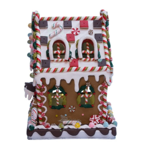 Kurt Adler Lighted Claydough Tabletop Holiday Décor, Gingerbread Candy House, 8.5"