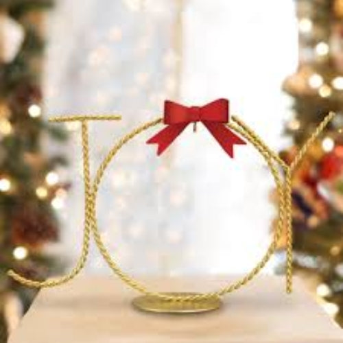 Old World Christmas Twisted Metal Single Ornament Stand, JOY with Red Bow, 6"H
