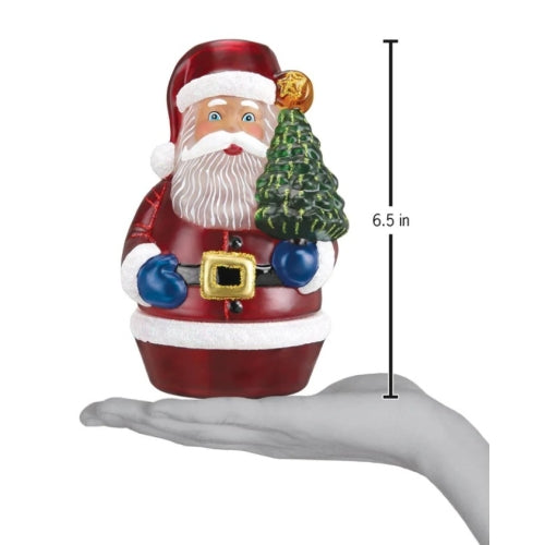 Old World Christmas Glass Tabletop Figurine, Santa Holding Tree Tea Light Candle Holder, 6.5"
