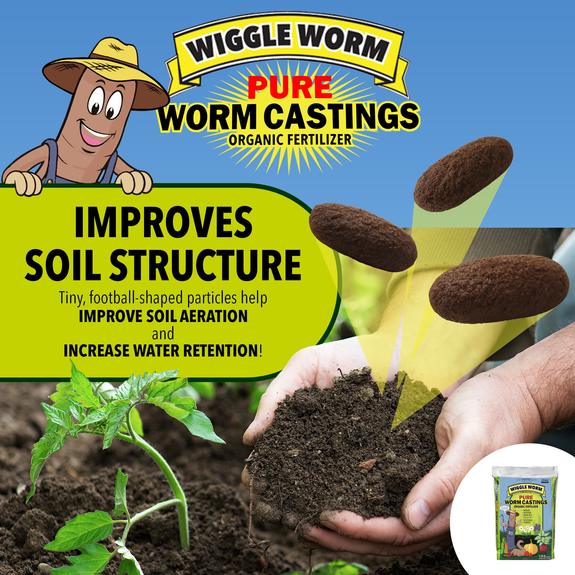 Wiggle Worm Fertilizer Combo Pack – 30lb Pure Worm Castings Fertilizer and Soil Amendment and 8oz Worm Casting Tea Concentrate for Indoor and Outdoor Gardening