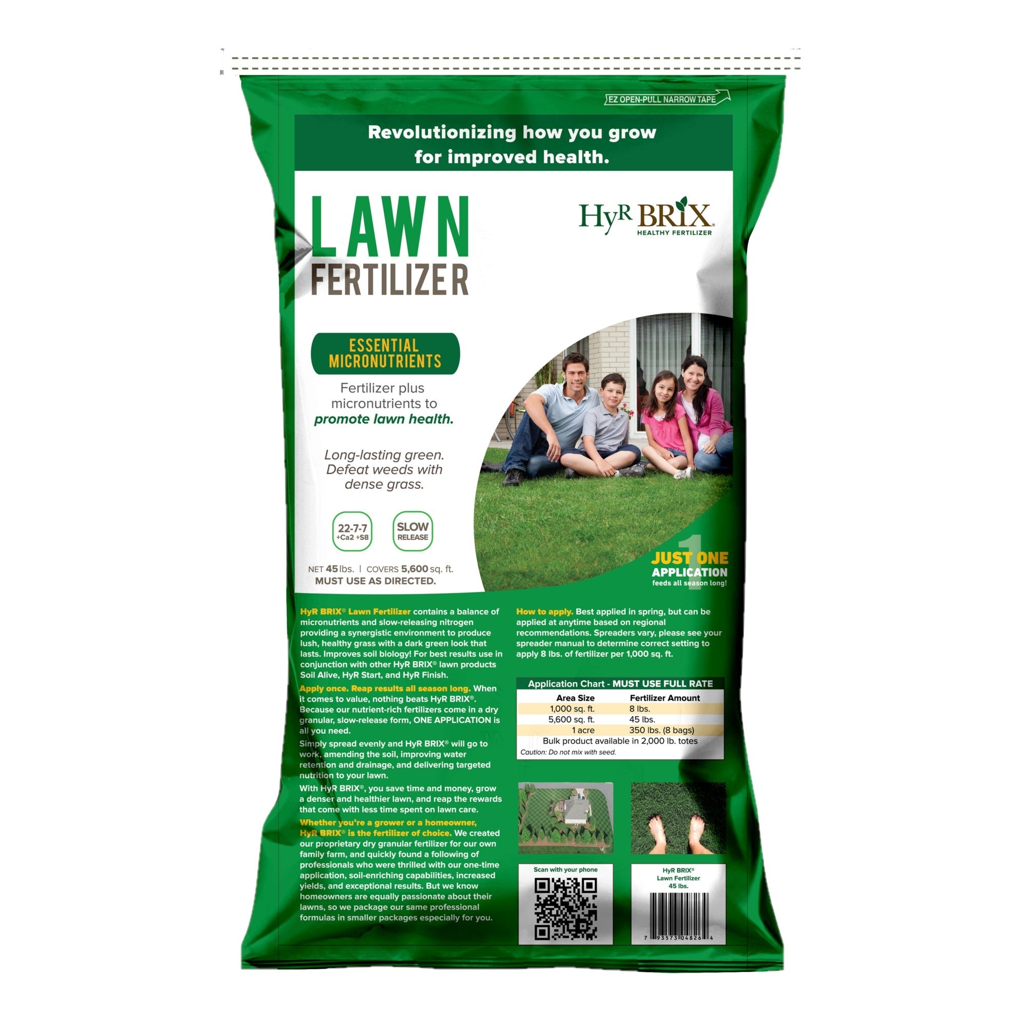 HyR BRIX Slow-Release 22-7-7 Lawn Fertilizer Food, 45lb Bag (Covers 5,600 Sq Ft)