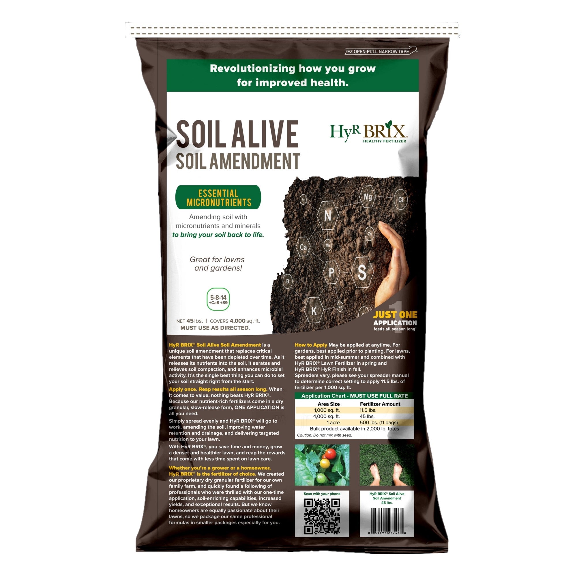 HyR BRIX Soil Alive 5-8-14 Soil Amendment with Calcium & Sulfur, 45lb Bag