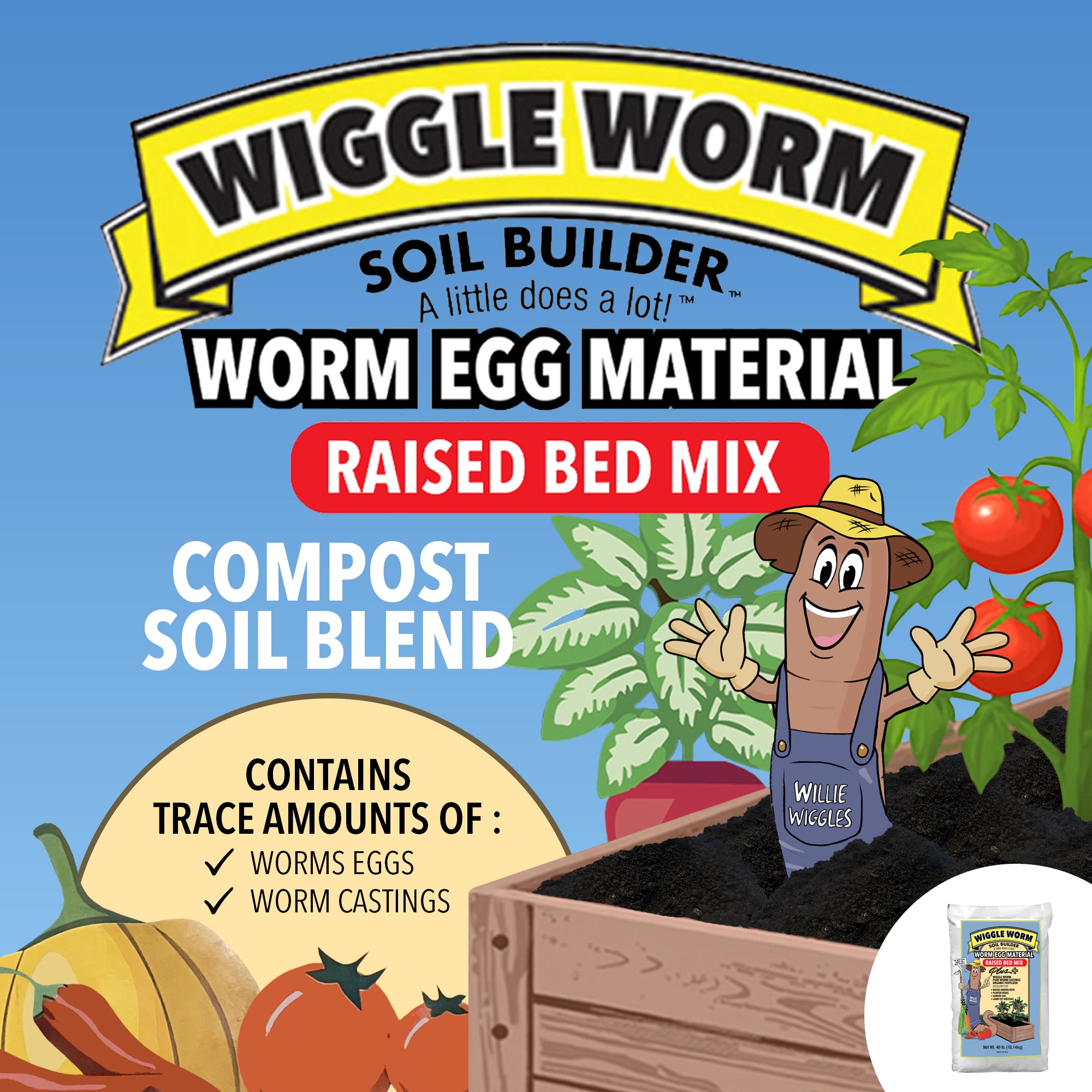 Wiggle Worm Combo Package – 8oz Organic Pure Worm Casting Tea Fertilizer Concentrate and 40lbs Worm Egg Material Raised Bed Mix Plus for Planting and Fertilization of Indoor and Outdoor Plants