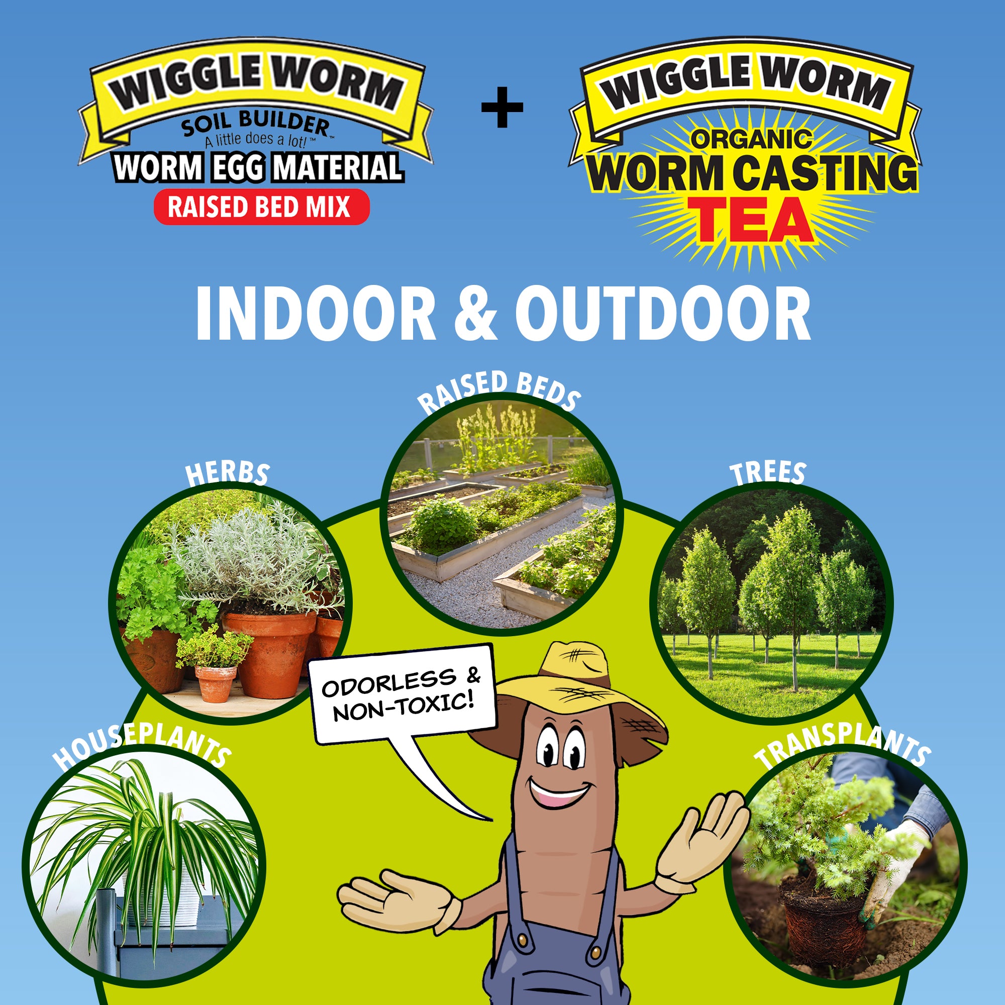 Wiggle Worm Combo Package – 8oz Organic Pure Worm Casting Tea Fertilizer Concentrate and 40lbs Worm Egg Material Raised Bed Mix Plus for Planting and Fertilization of Indoor and Outdoor Plants