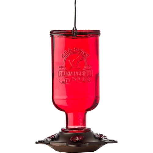 Classic Brands Elixir Hummingbird Feeder — Red Glass & Pewter Finish — 13 oz Nectar
