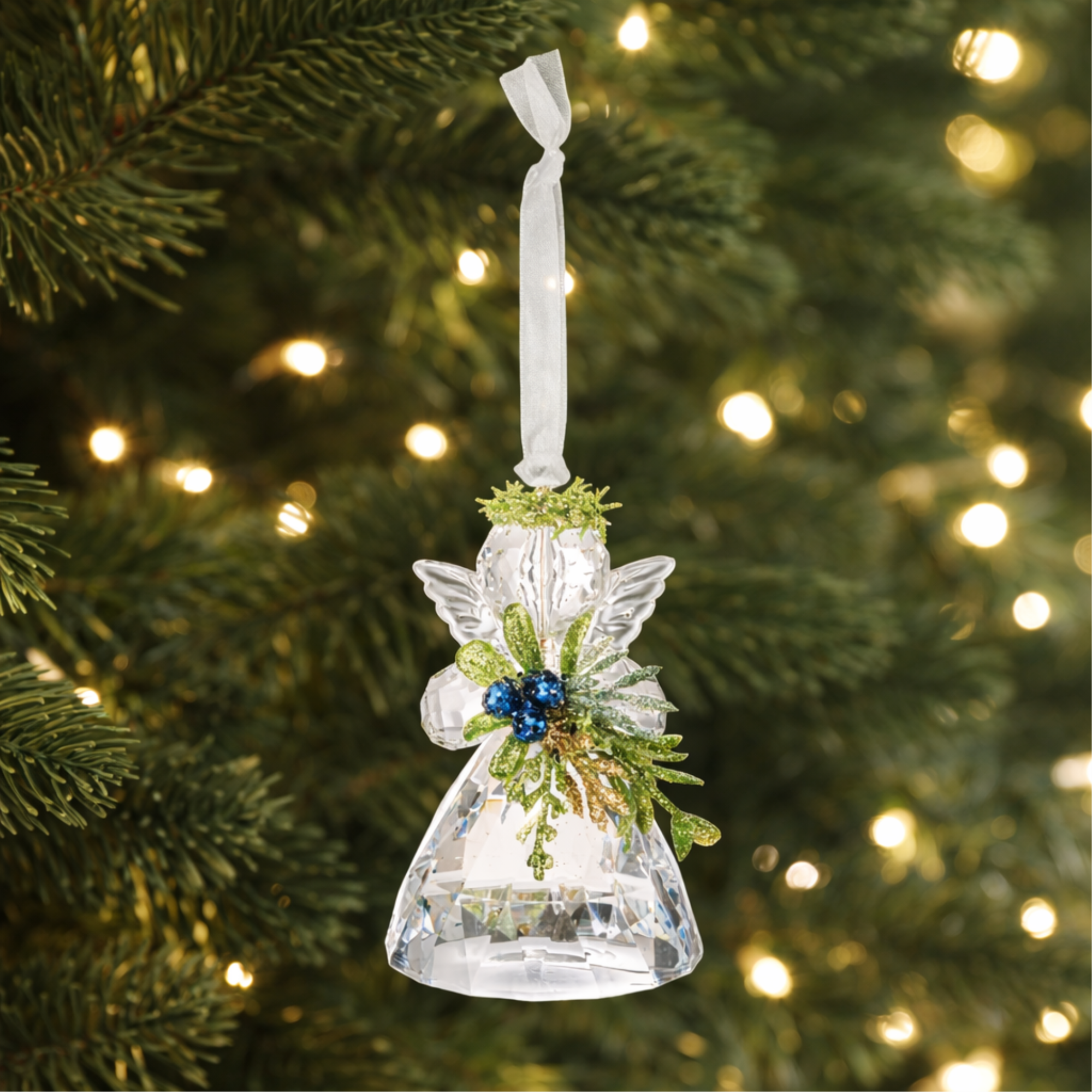 Ganz Kissing Krystals Christmas Mistletoe Angel Ornament, Sapphire Berries, 3.5"