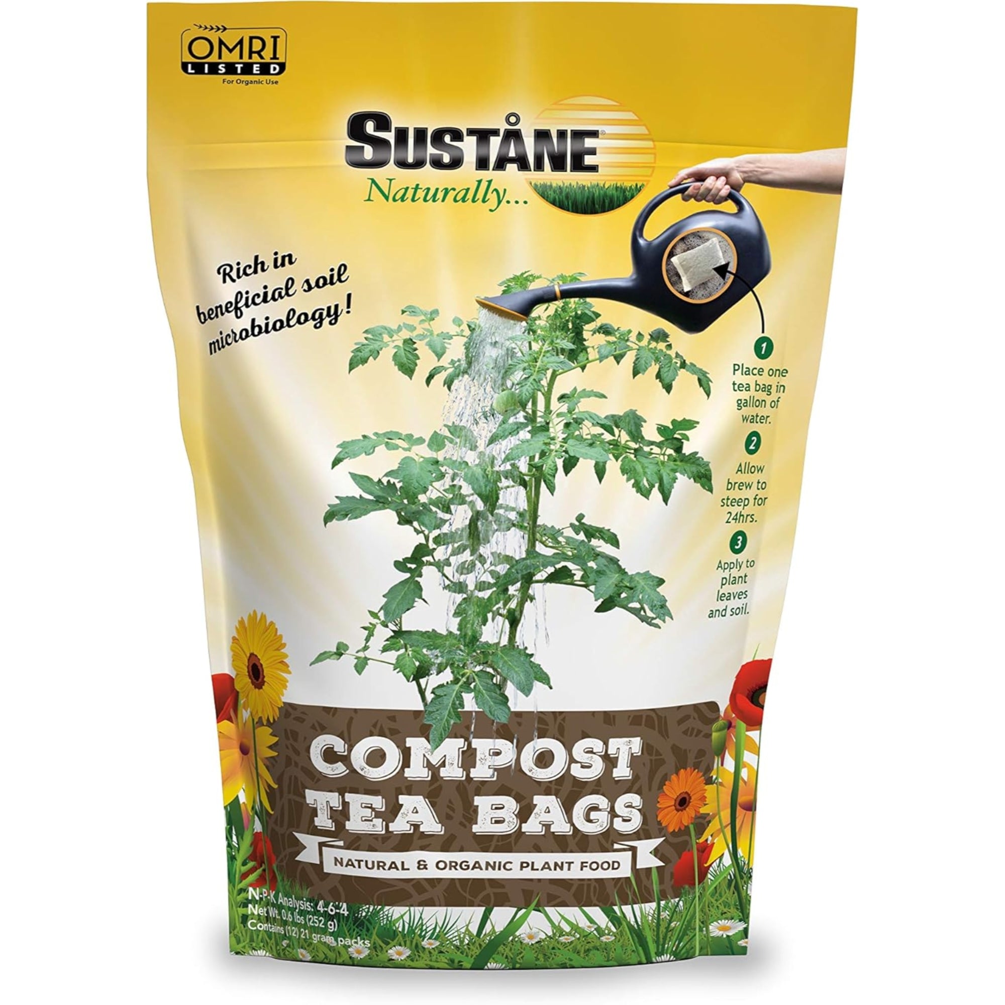Sustane Natural and Organic Organic Compost Tea Bags Plant Fertilizer, 12 Count