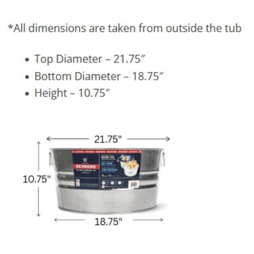 Behrens Round Galvanized Steel Tub — Multi-Purpose Silver Utility Tub, 15 Gallon