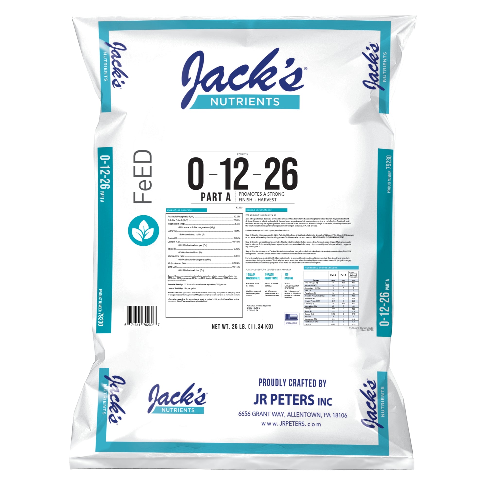 Jack’s Nutrients 0-12-26 Part A Water-Soluble Fertilizer