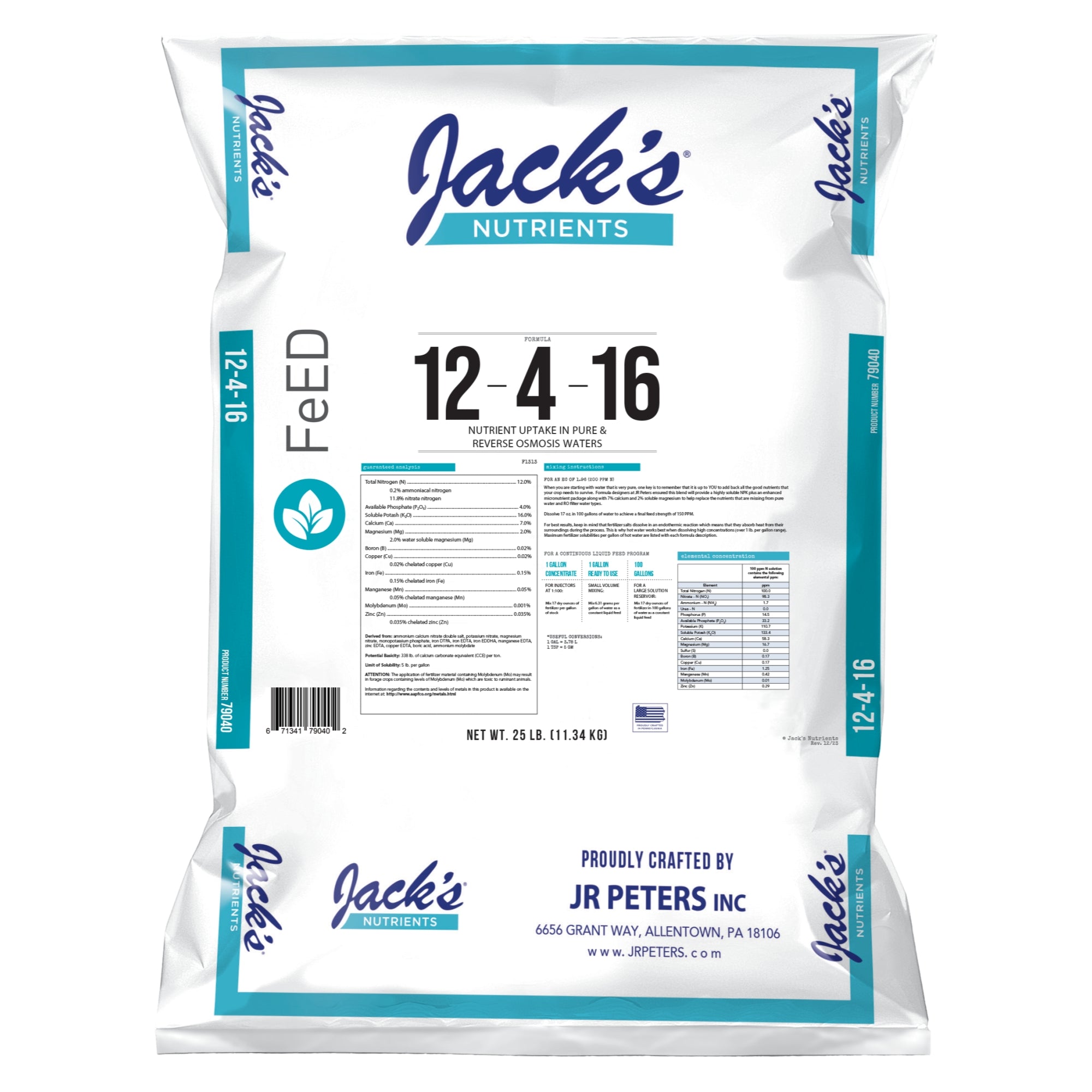 Jack's Nutrients 12-4-16 Reverse Osmosis Water-Soluble Fertilizer