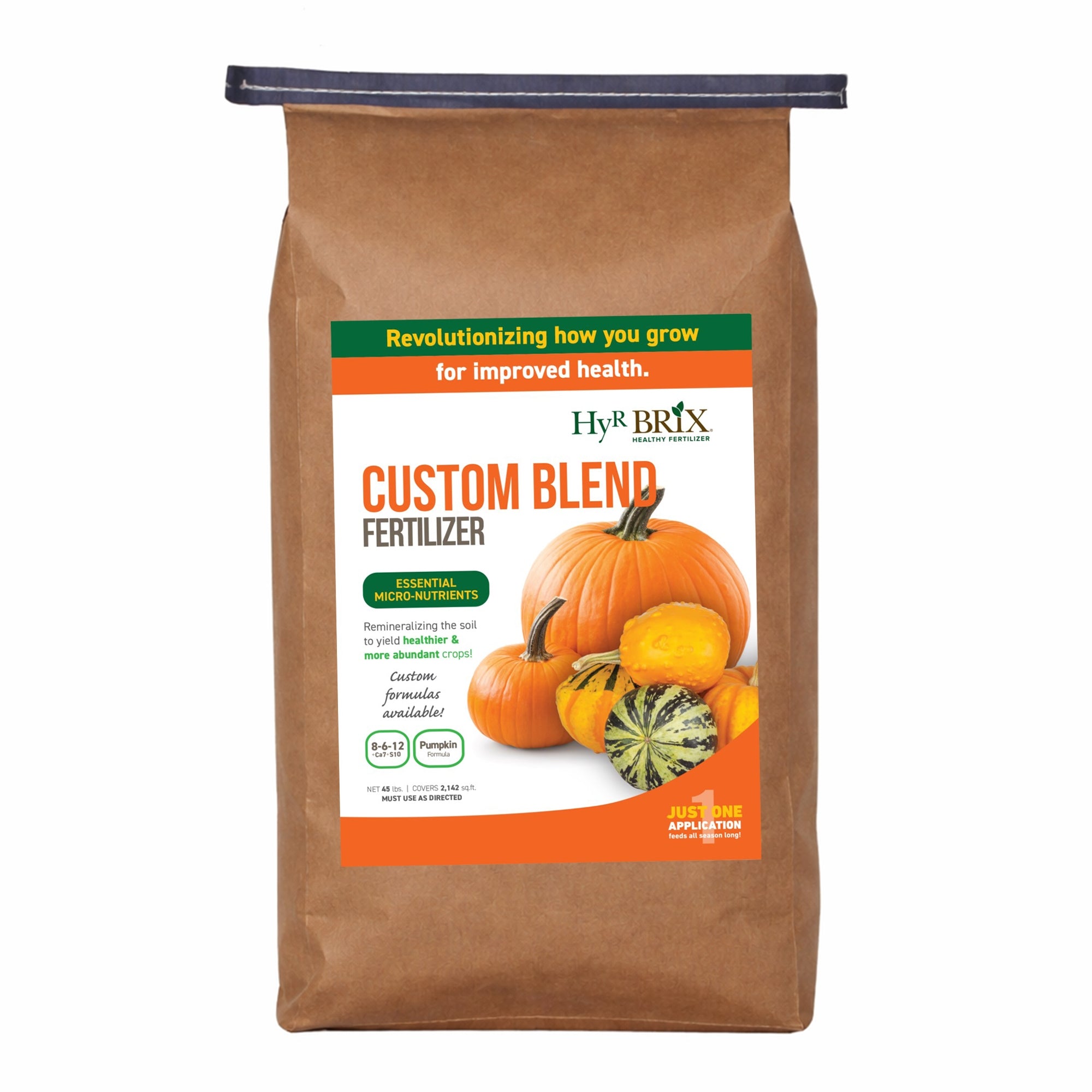 HyR Brix Custom Blend 8-6-12 Pumpkin Fertilizer Plant Food, 45lb Bag (Covers 2,142 Sq Ft)