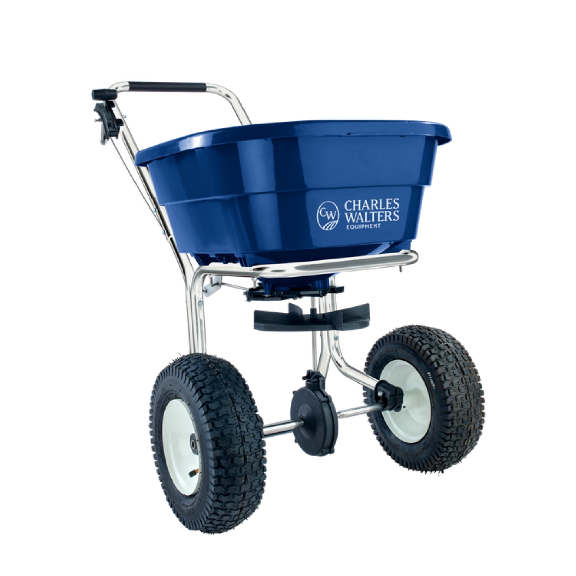 Charles Walters Equipment Broadcast Spreader with Steel Frame for Spreading Fertilizer and Ice Melt on Lawns, Walkways, and Driveways, 80lbs Capacity