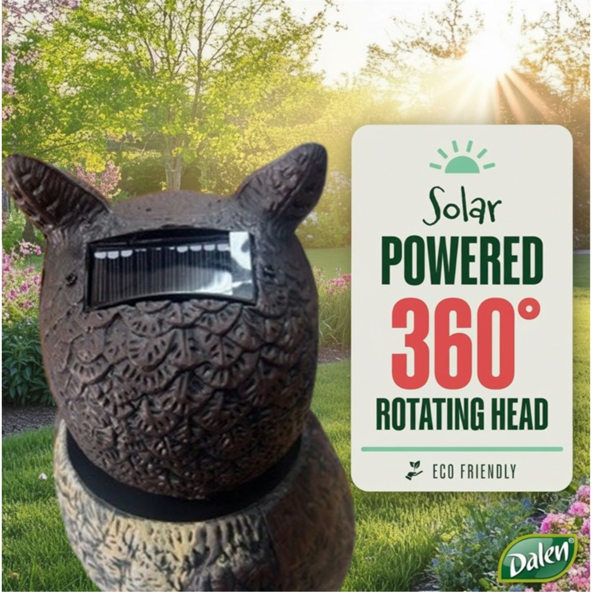 Dalen SOL-R Solar/Wind Powered Owl Decoy Pest Deterrent with Rotating Head, 18”