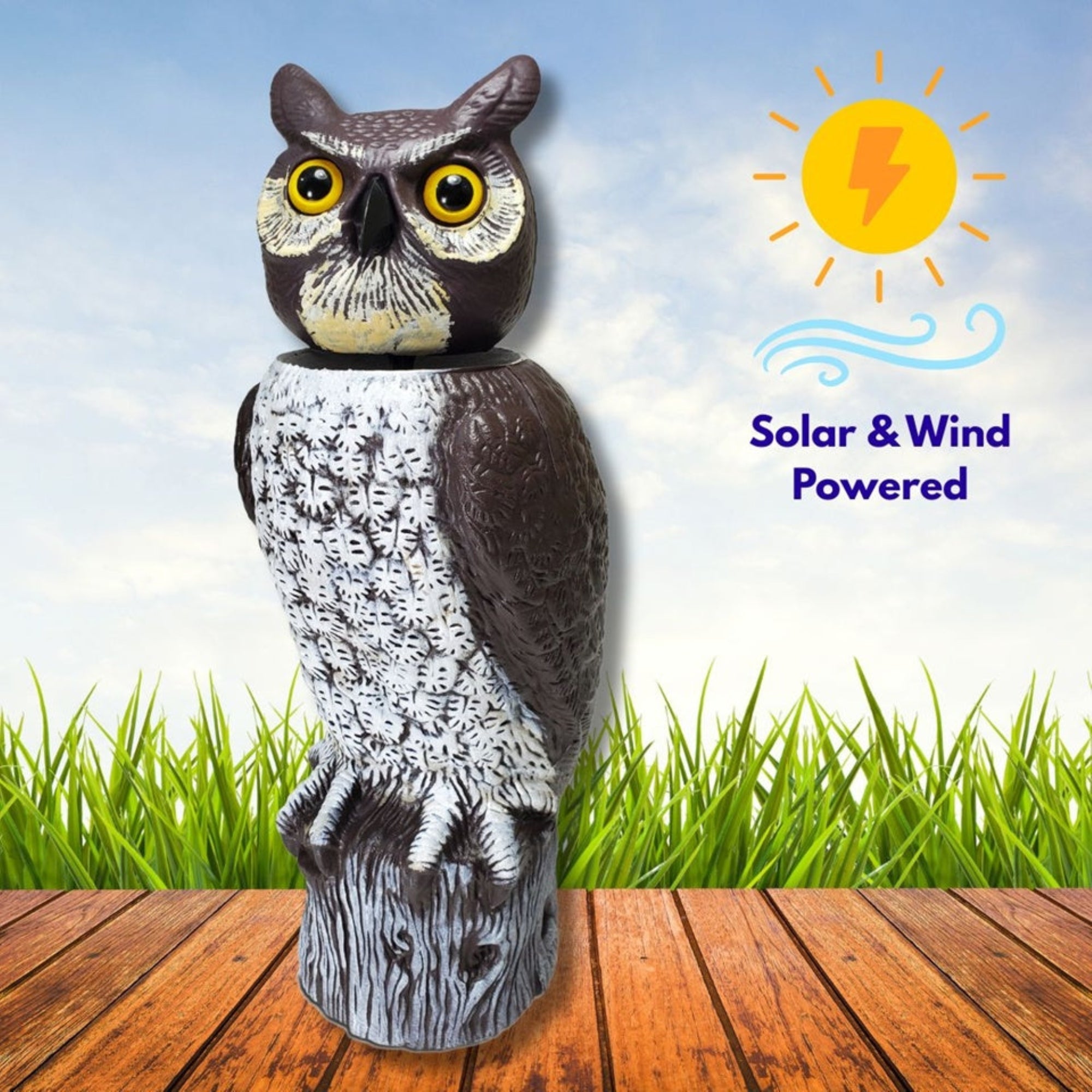 Dalen SOL-R Solar/Wind Powered Owl Decoy Pest Deterrent with Rotating Head, 18”
