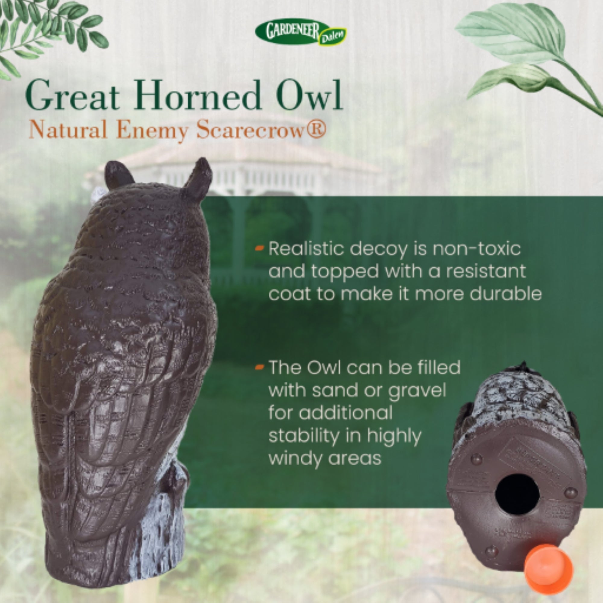 Dalen Great Horned Owl Decoy Pest Deterrent, 16” – Humane and Lifelike