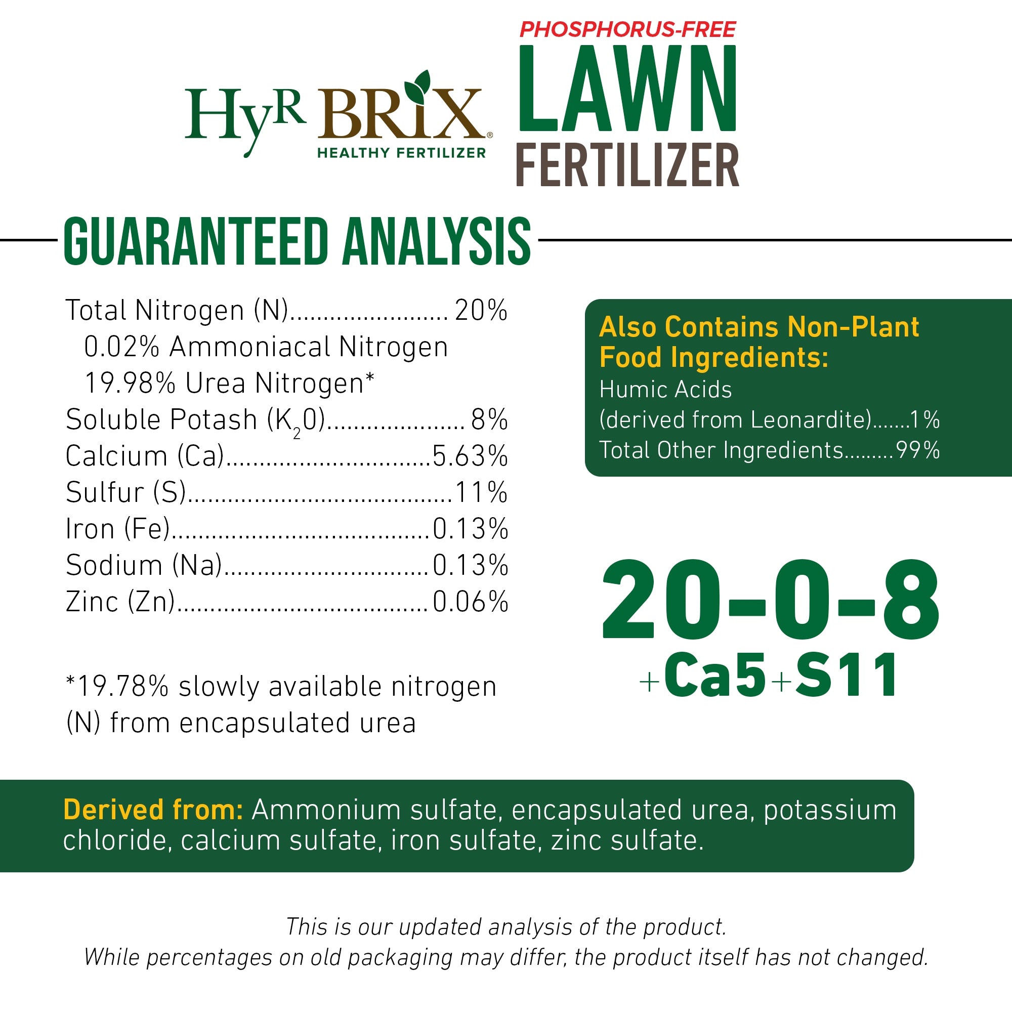 HyR BRIX Slow-Release 20-0-8 Phosphorus-Free Lawn Fertilizer Food, 45lb Bag (Covers 4,000 Sq Ft)