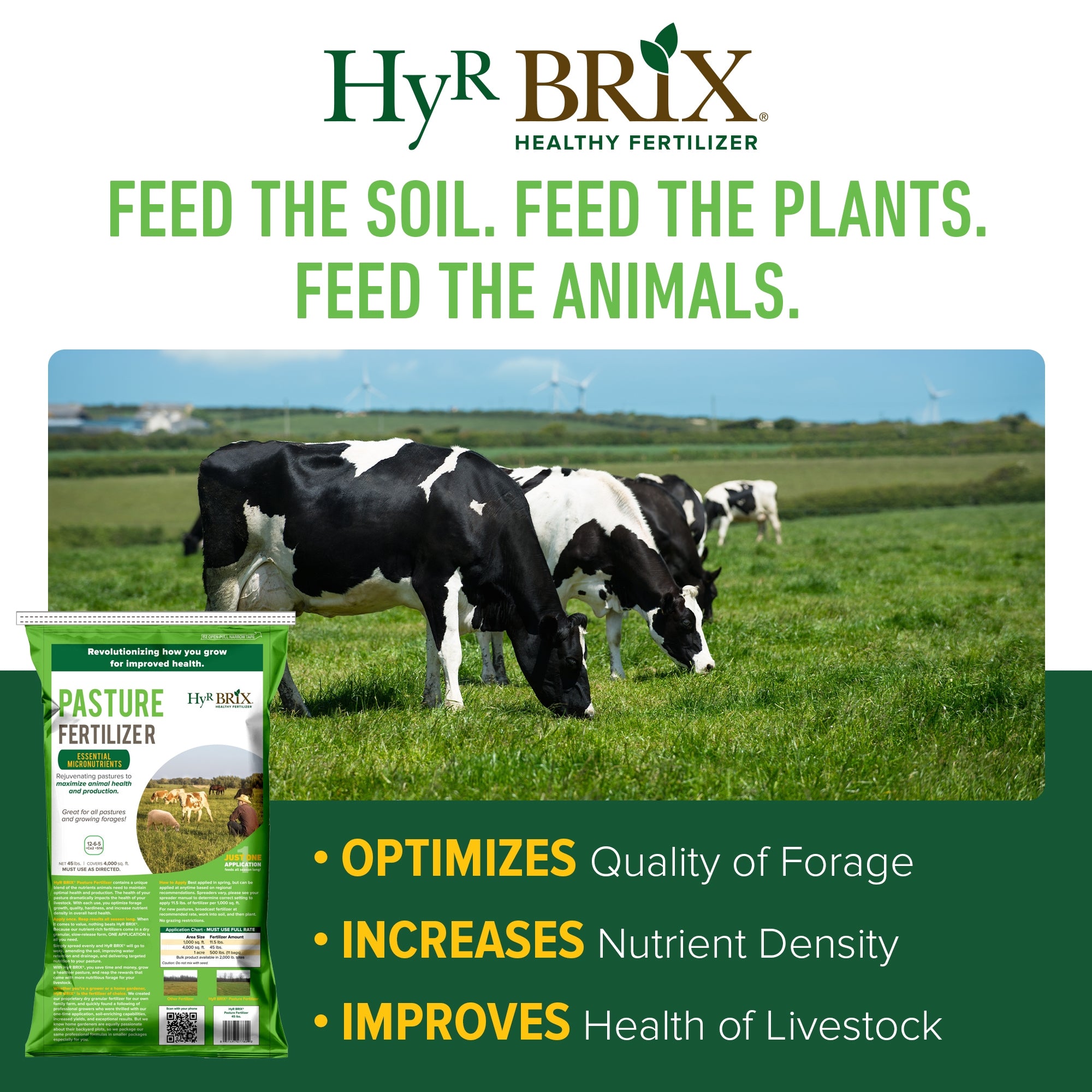 HyR BRIX 12-6-5 Pasture Fertilizer, 45lb Bag (Covers 4,000 Sq Ft)