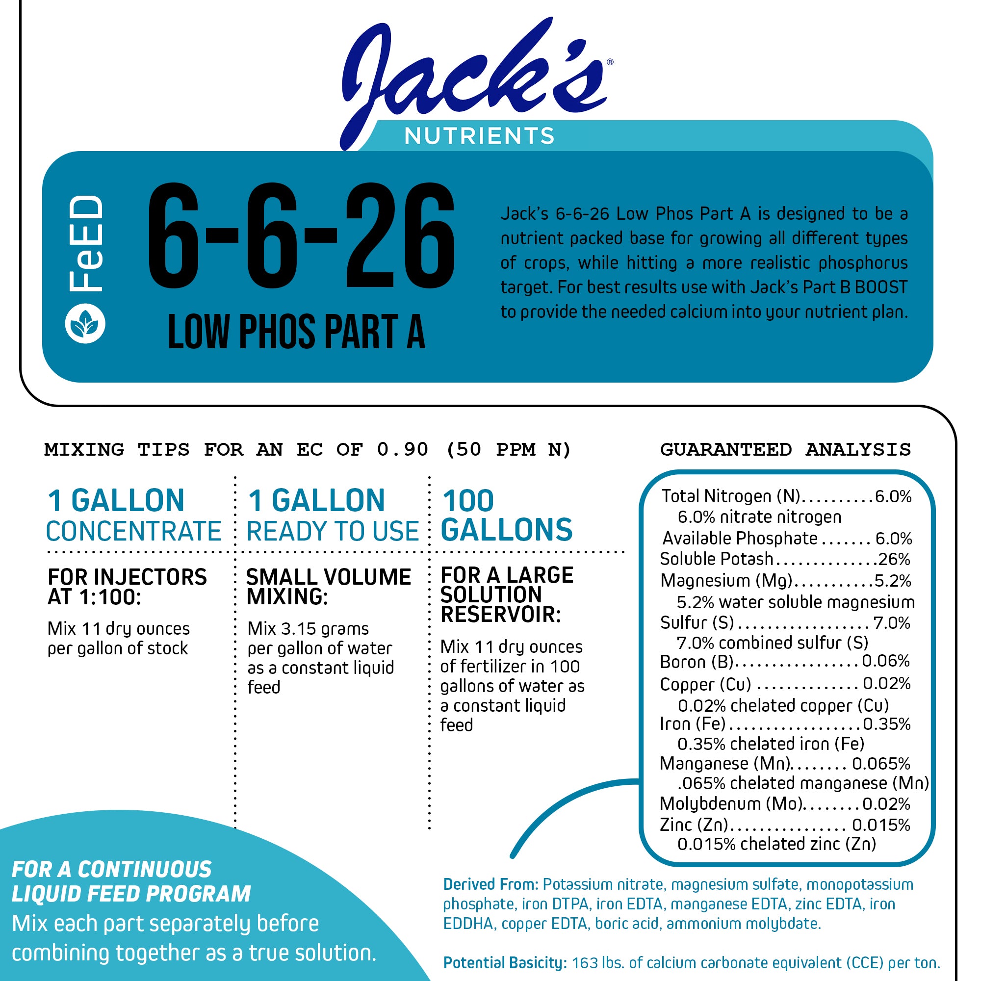 Jack’s Nutrients 6-6-26 Low Phos Part A Water-Soluble Fertilizer