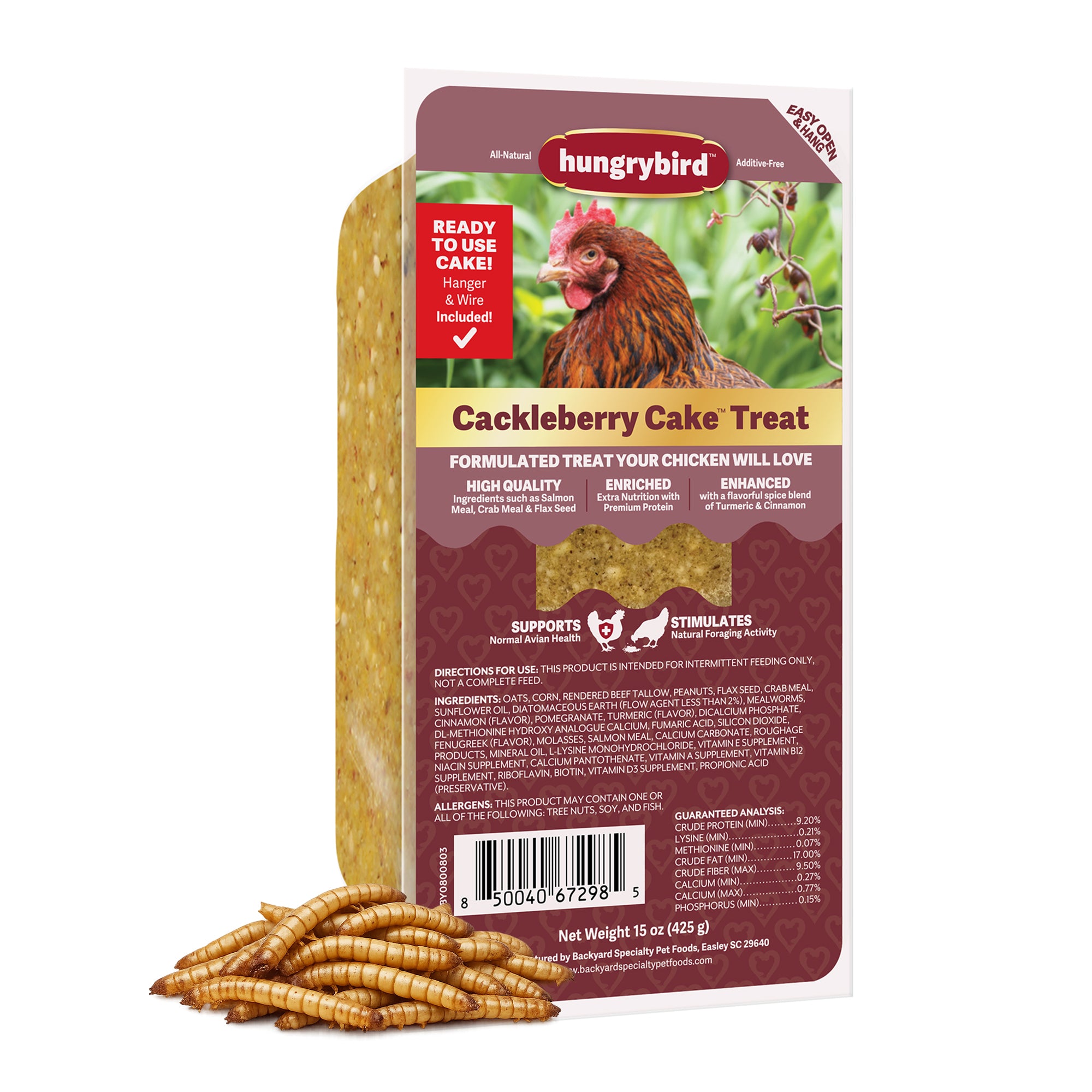 Hungrybird Cackleberry Suet Cake Treat, 15oz – All-Natural Poultry Snack