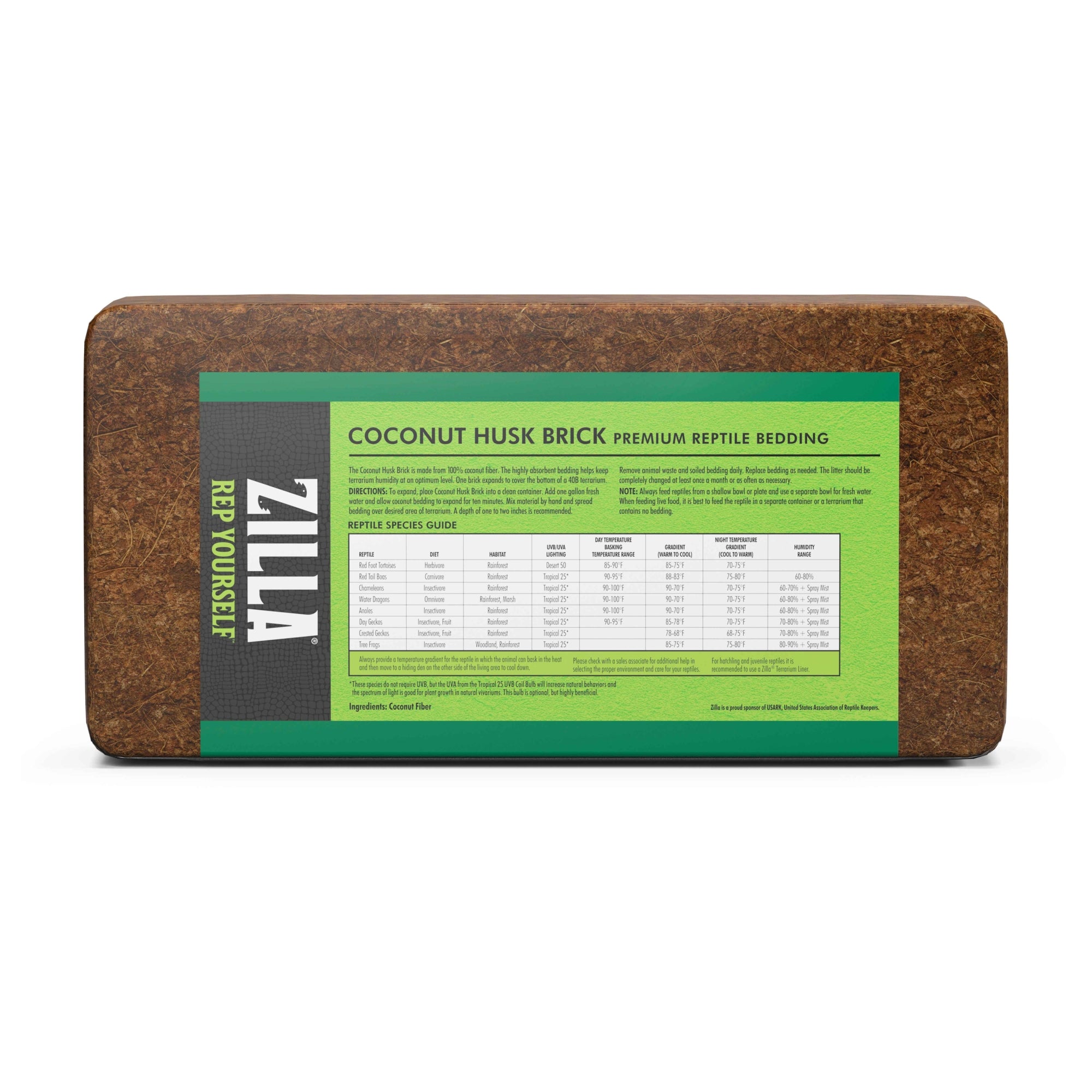 Zilla Coconut Husk Brick, Organic Bedding for Reptiles, 5.9 Liters, 360 cu in