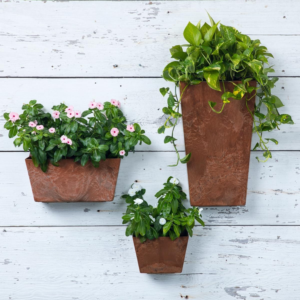 Root & Vessel Self Watering Rectangular Artstone Wall Planter, Rust, 1