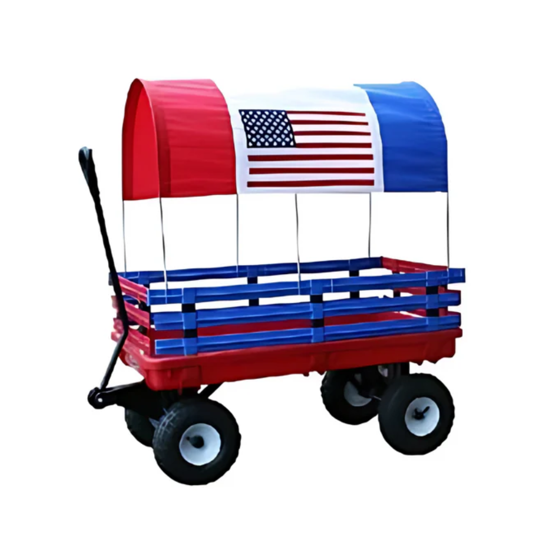 FARM-TUFF Trekker Plastic Garden Wagon with Canopy, Red & Blue, 37" x 20"