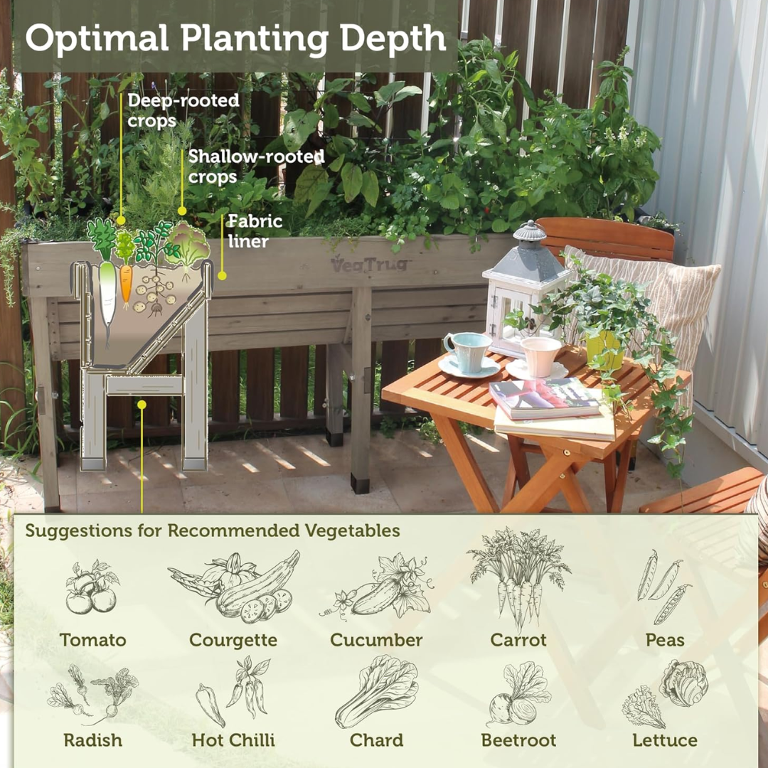 VegTrug Wall Hugger Cedar Wood Raised Garden Planter, Grey Wash, Medium 1.8m