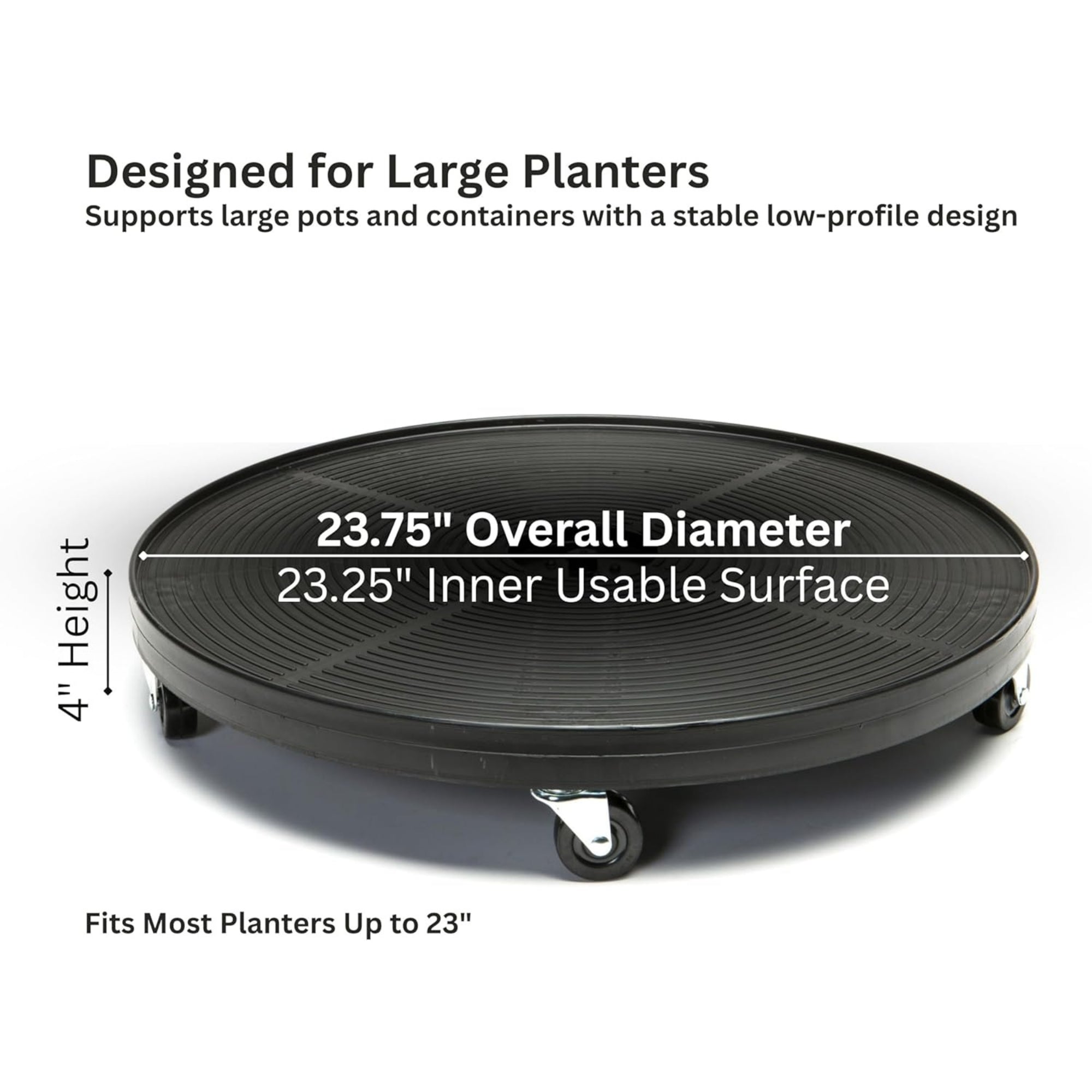 DeVault Heavy-Duty Ridged Plant Dolly with 360° Mobility, 500lb Capacity, 24"