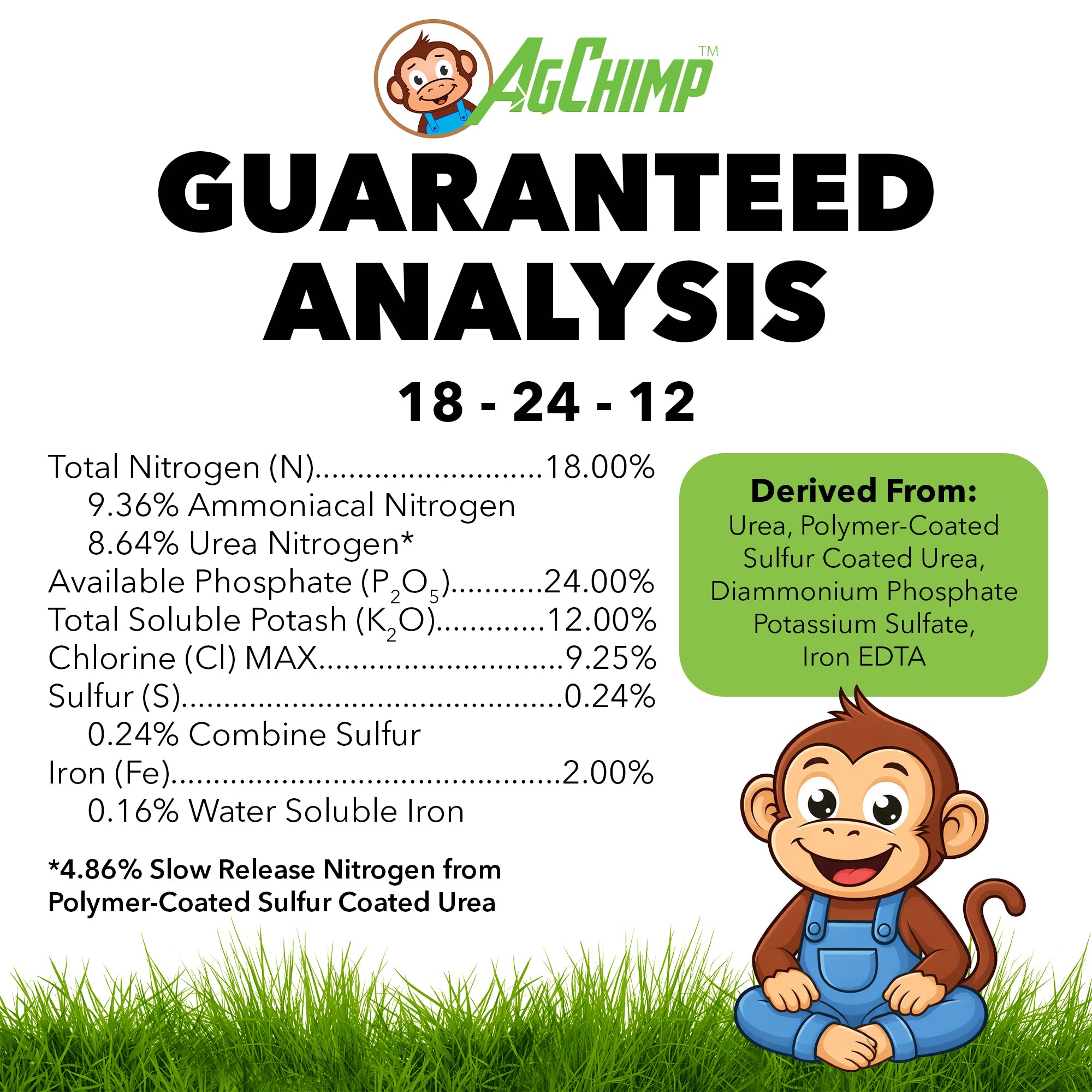 AgChimp 18-24-12 Professional Turf Starter Fertilizer, 16lbs, 5,000 sq ft