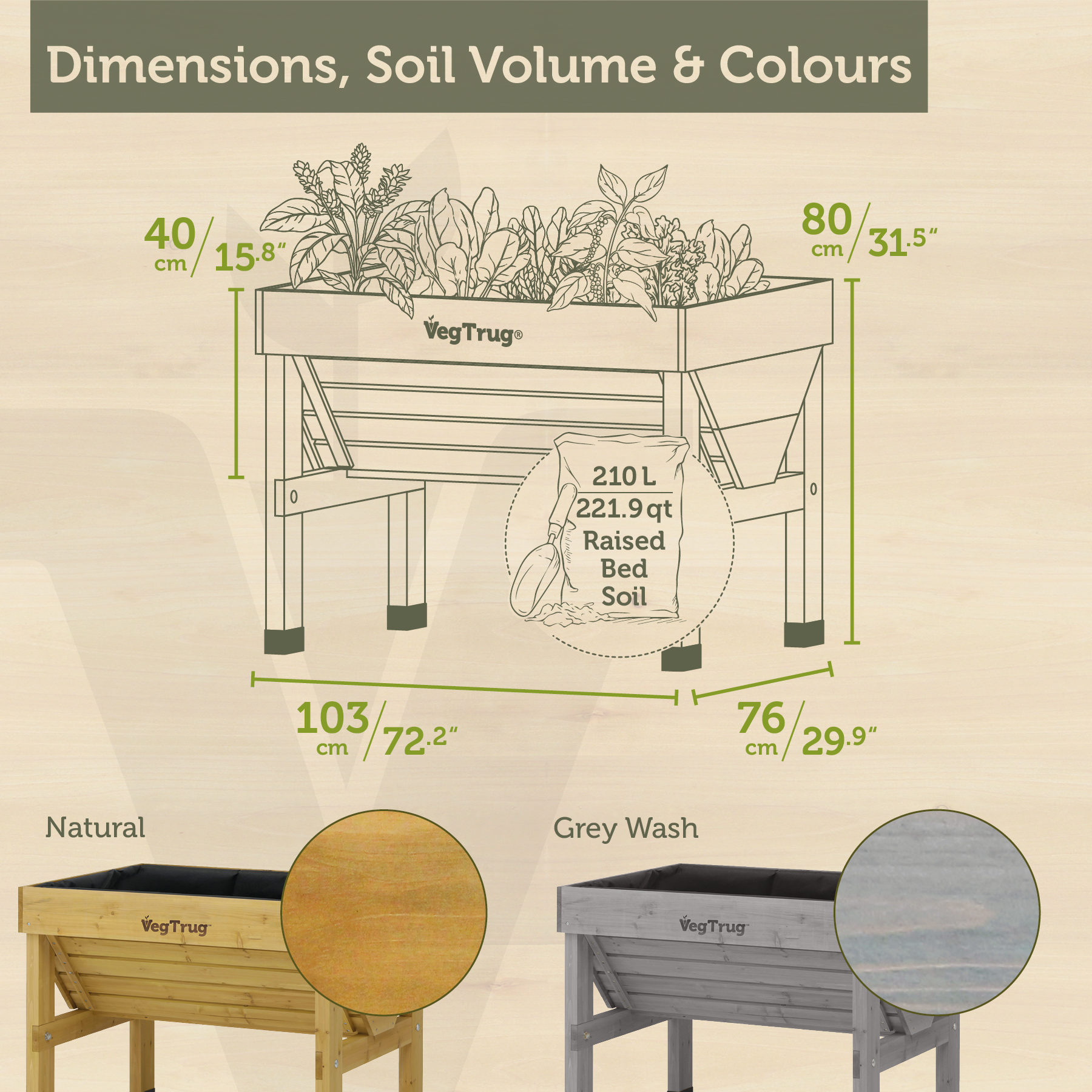 VegTrug Classic Raised Bed Cedar Wood Planter, Natural, Small 1m