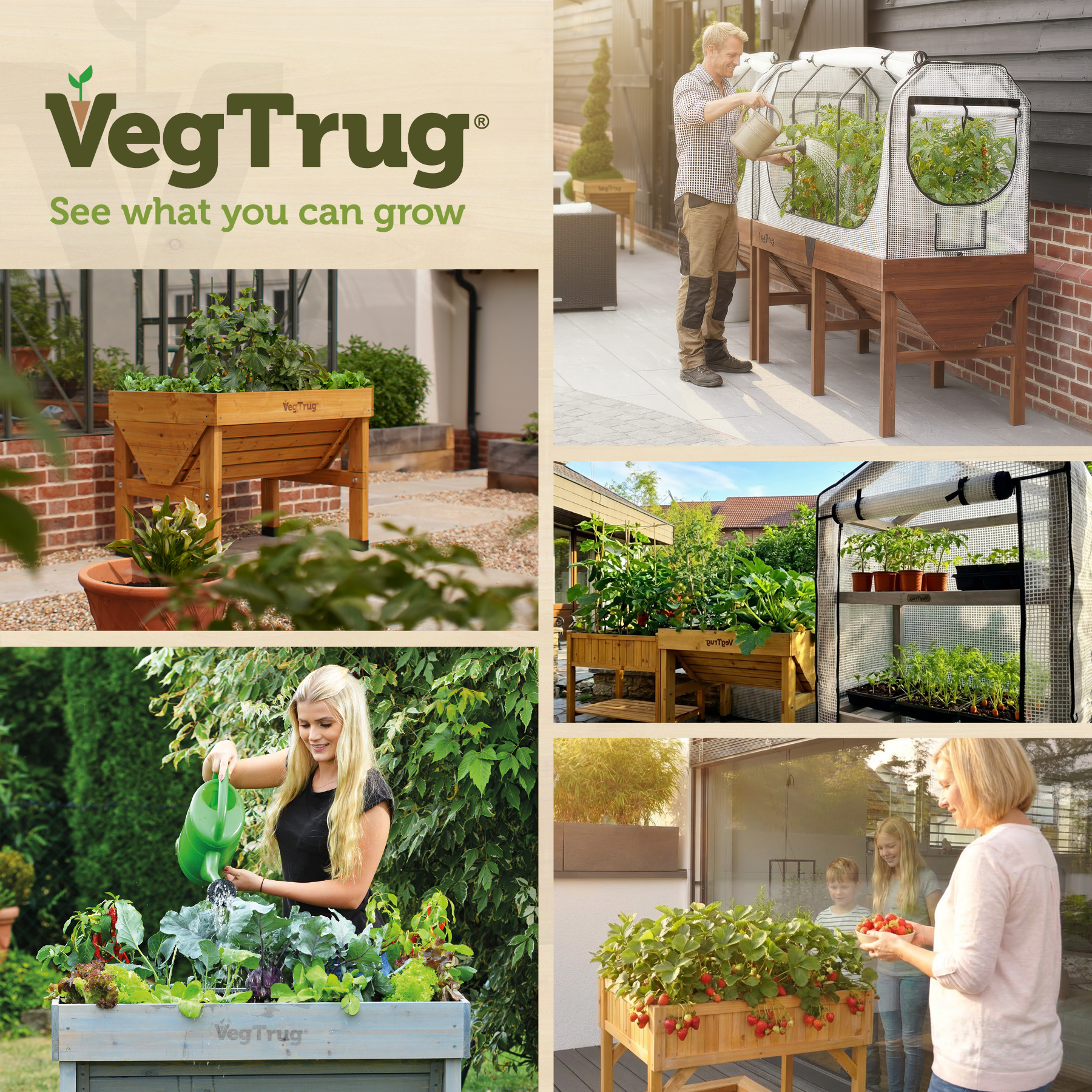 VegTrug Classic Raised Bed Cedar Wood Planter, Natural, Small 1m