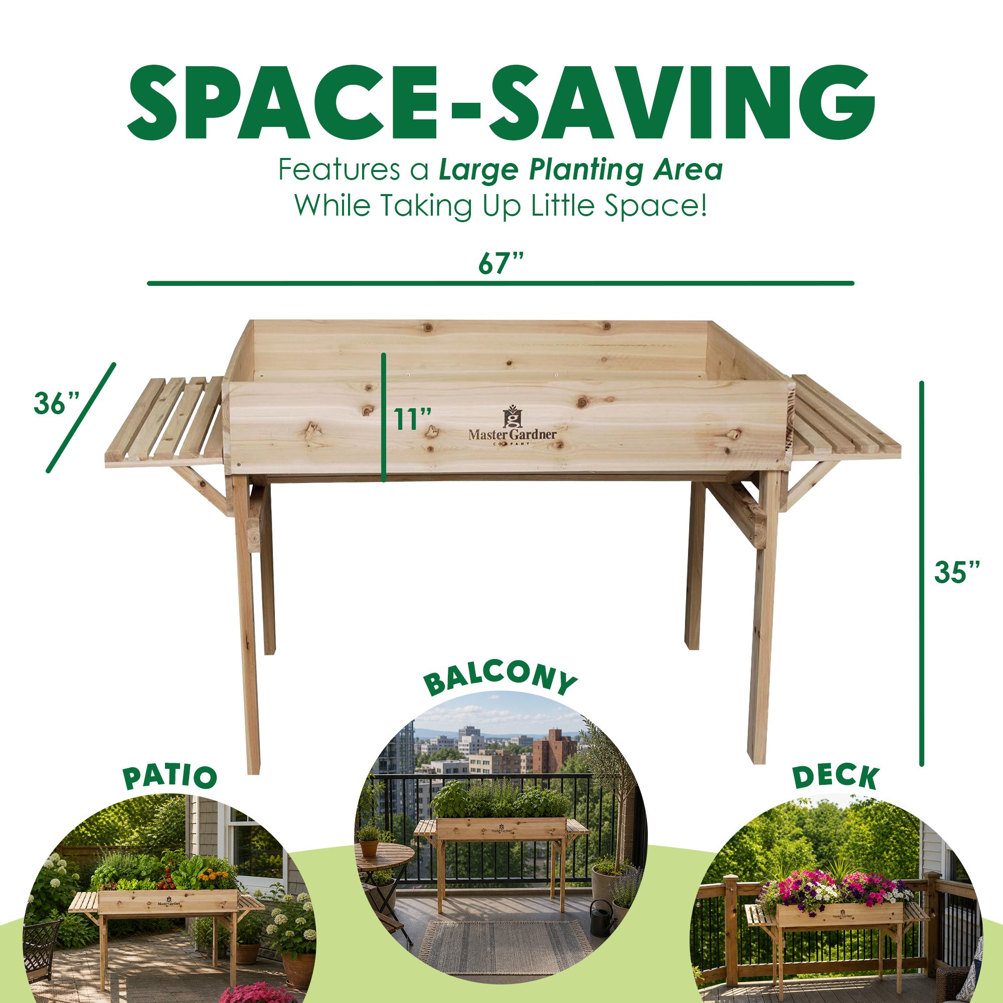 Master Gardner Wooden Elevated Heavy-Duty Raised Garden Bed Planter Box, 48" x 36"