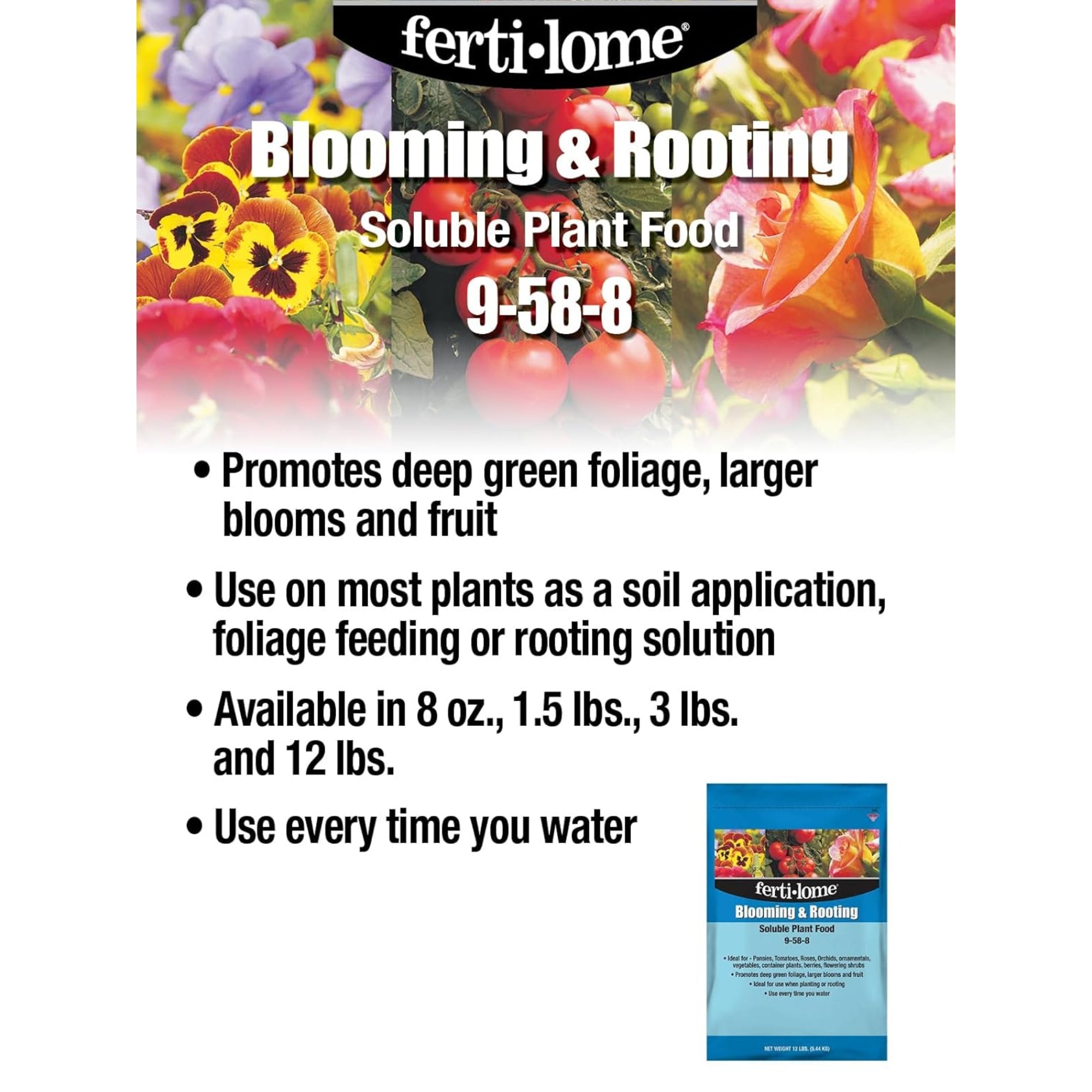 Fertilome Blooming & Rooting Fertilizer, 9-58-8 Water-Soluble Plant Food, 12lbs