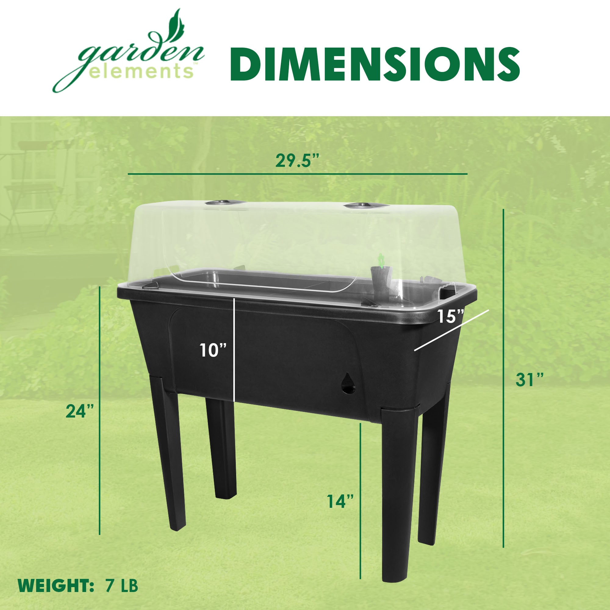 Garden Elements Elevated Self-Watering Garden Bed with Ventilated Grow Dome, Black, 29.5in x 15in