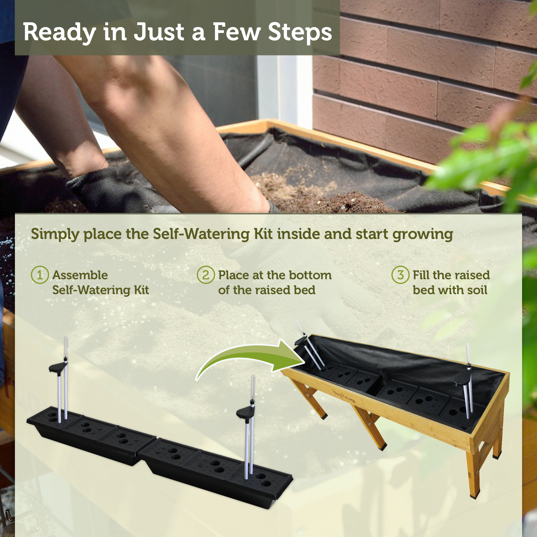 VegTrug  Self Watering Kit for Wall Hugger Medium 1.8m Raised Bed, Black
