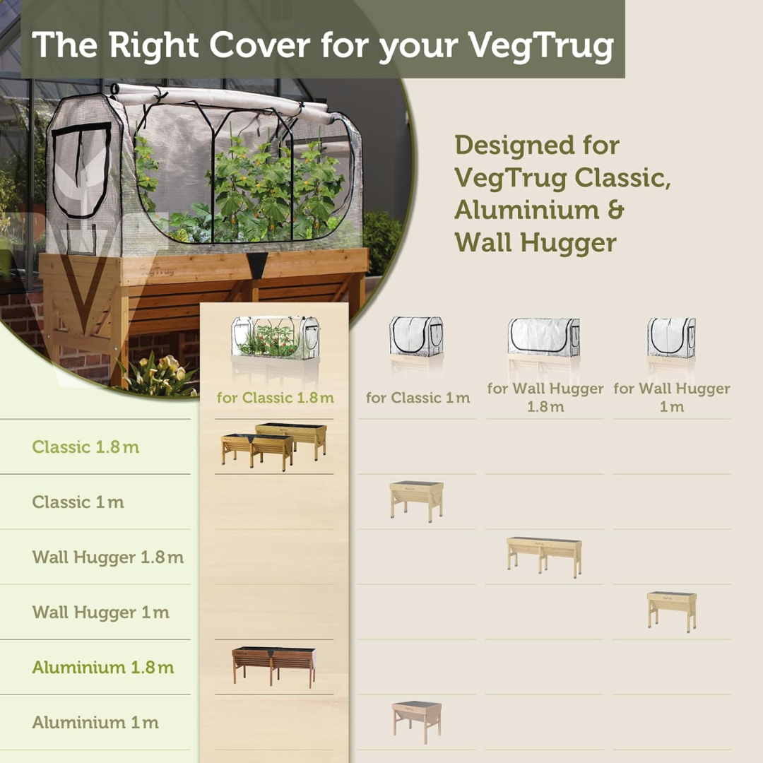 VegTrug Greenhouse Frame & Multi-Cover Set for Classic Medium 1.8m Raised Bed, White 