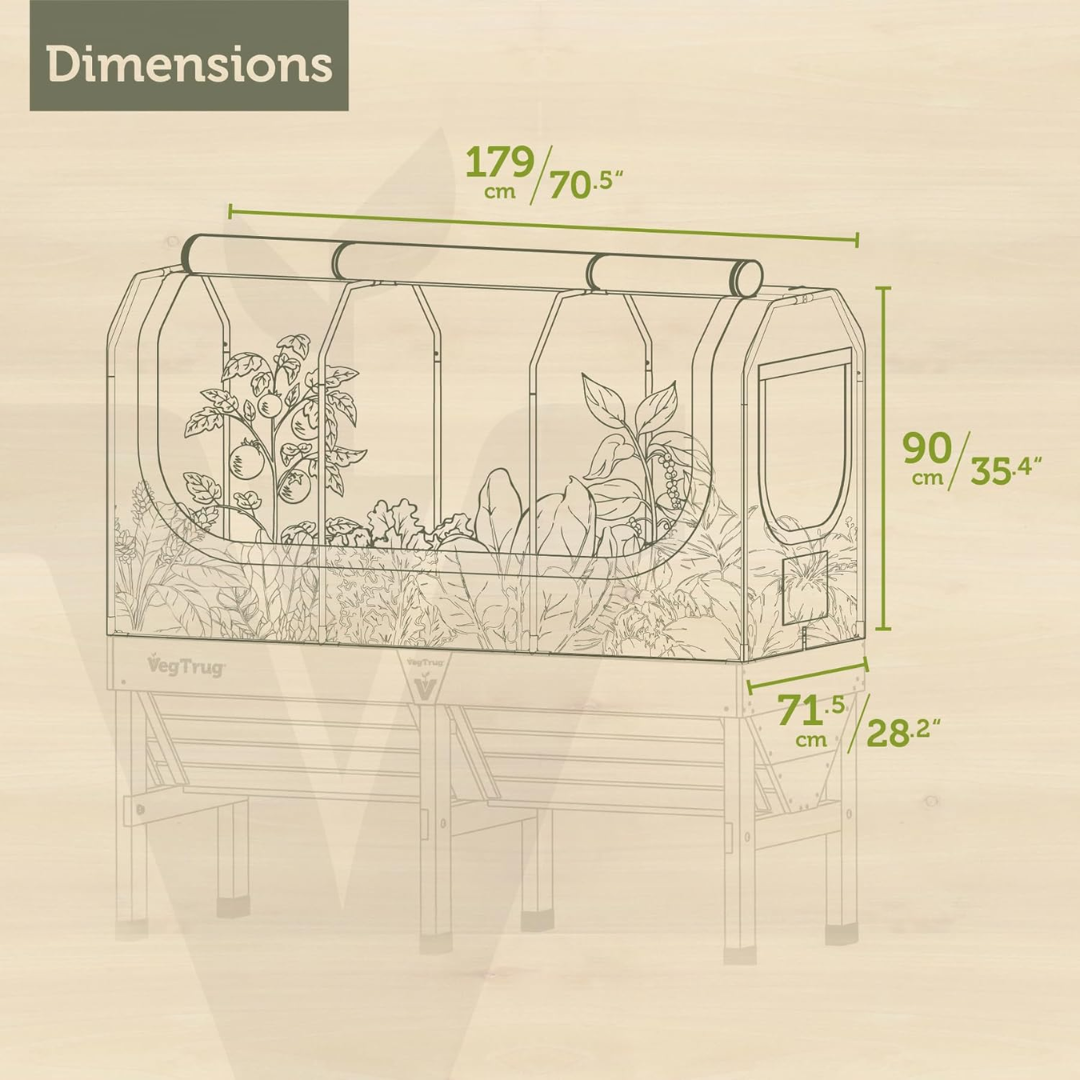 VegTrug Greenhouse Frame & Multi-Cover Set for Classic Medium 1.8m Raised Bed, White 