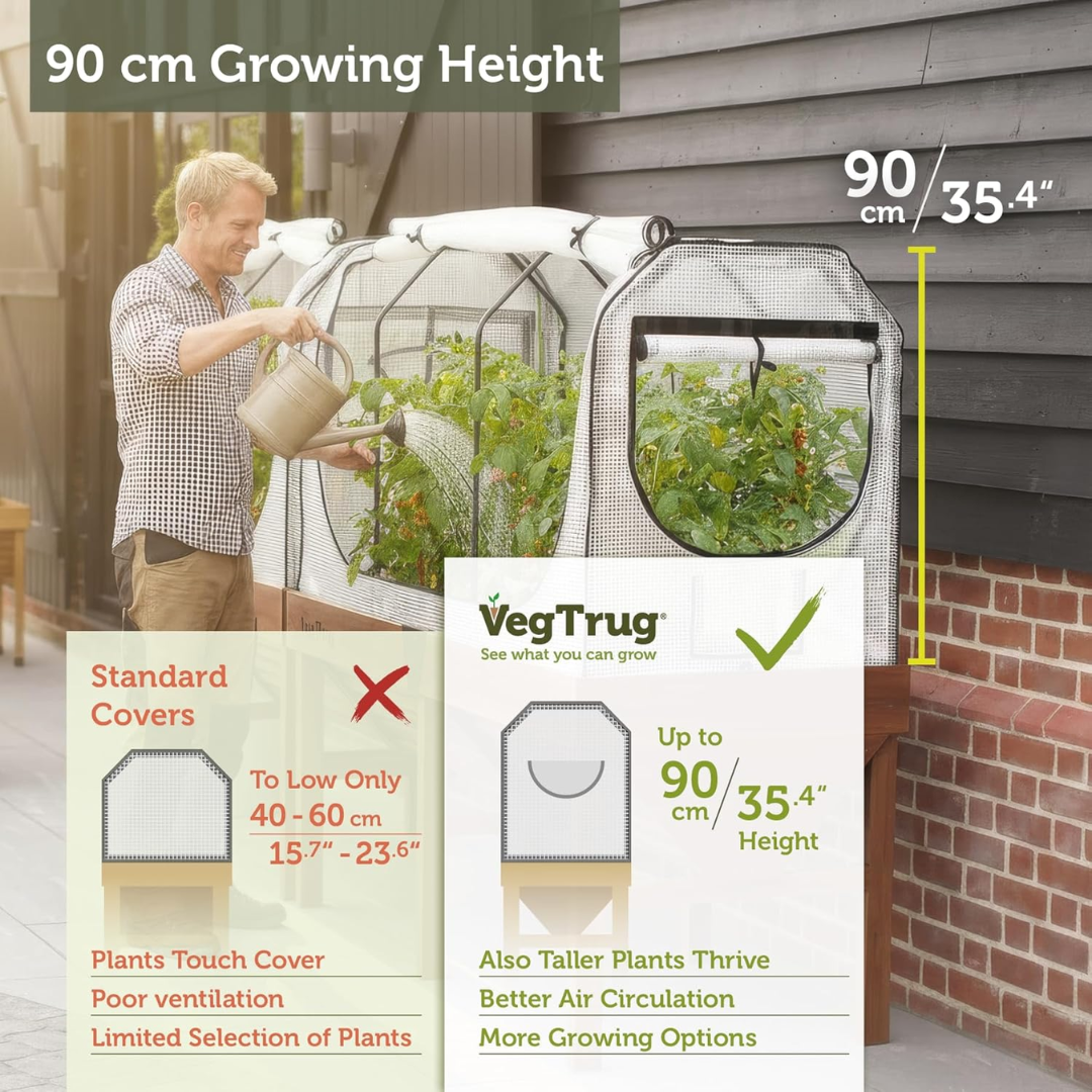 VegTrug Greenhouse Frame & Multi-Cover Set for Classic Medium 1.8m Raised Bed, White 