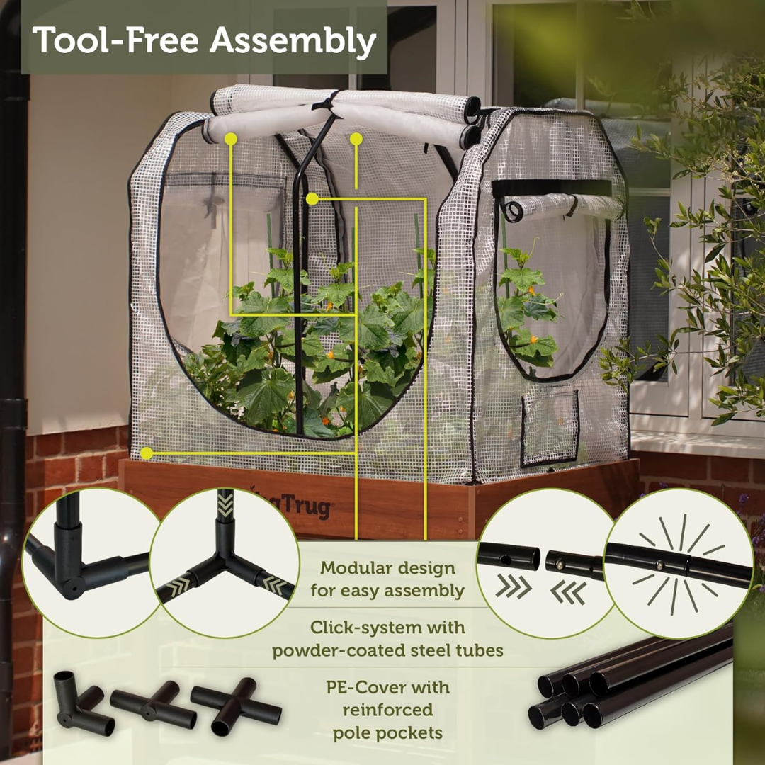 VegTrug Greenhouse Frame & Multi-Cover Set for Classic Small 1m Raised Bed, White 