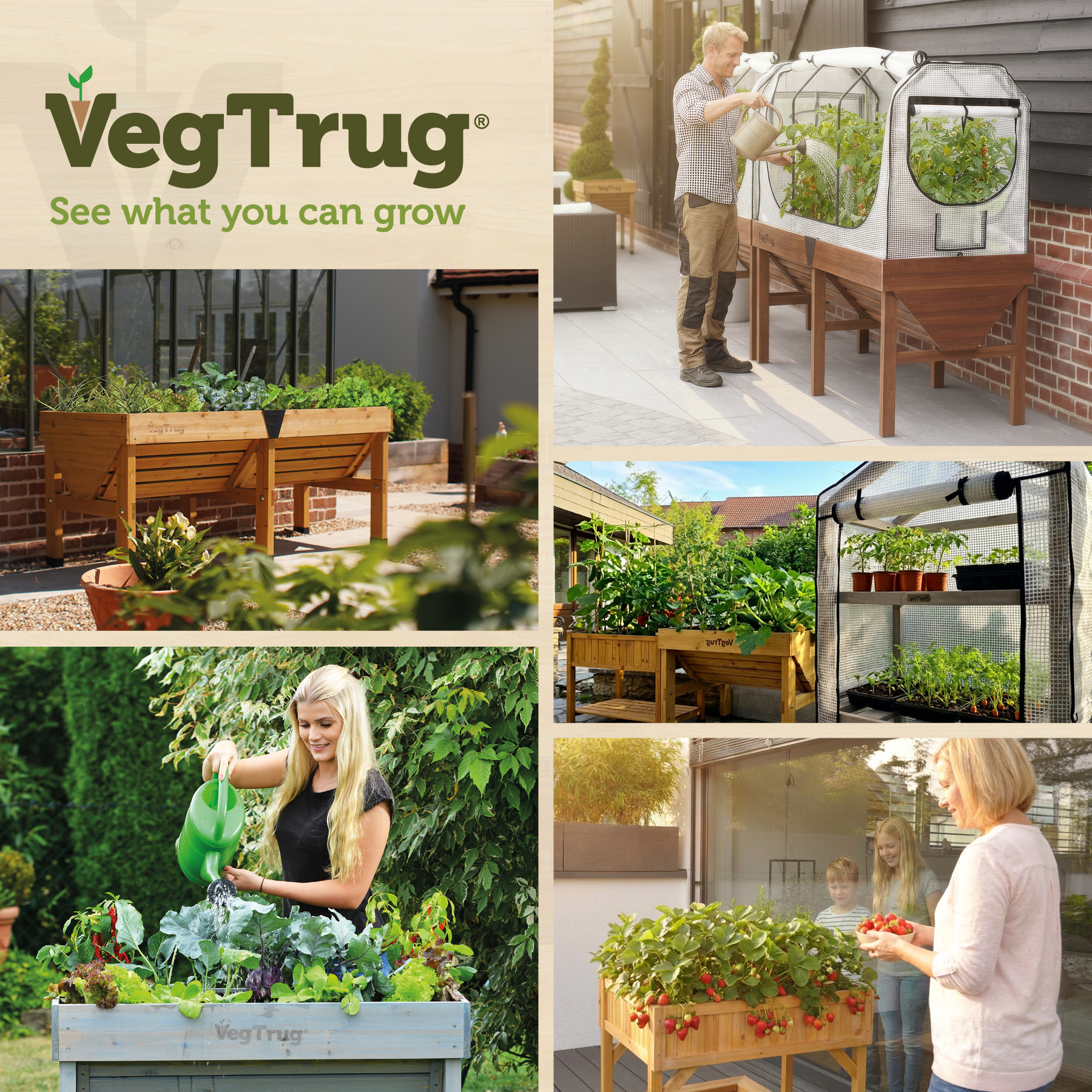 VegTrug Greenhouse Frame & Multi-Cover Set for Classic Small 1m Raised Bed, White 
