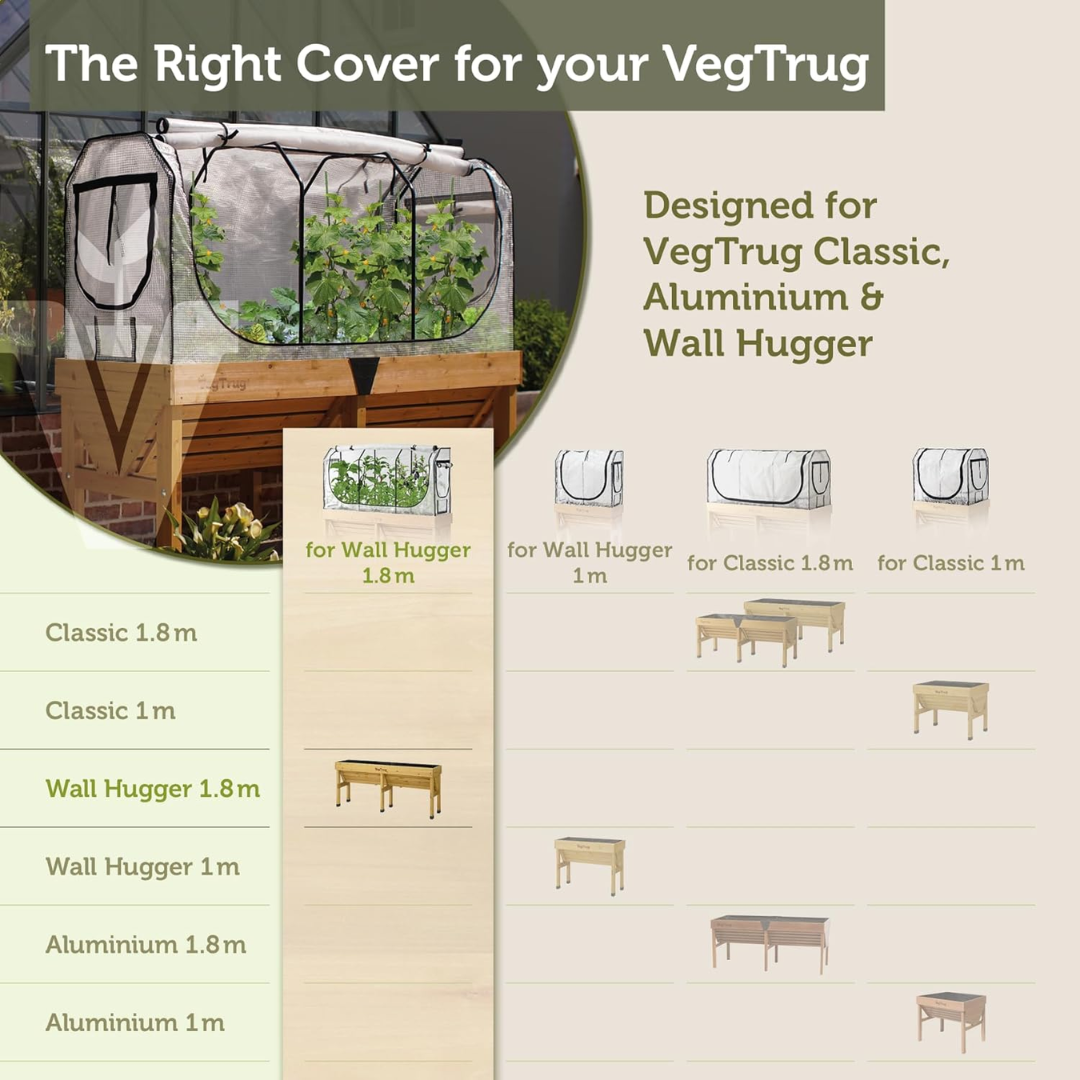 VegTrug Greenhouse Frame and Multi-Cover Set for Wall Hugger Medium 1.8m Raised Bed, White 
