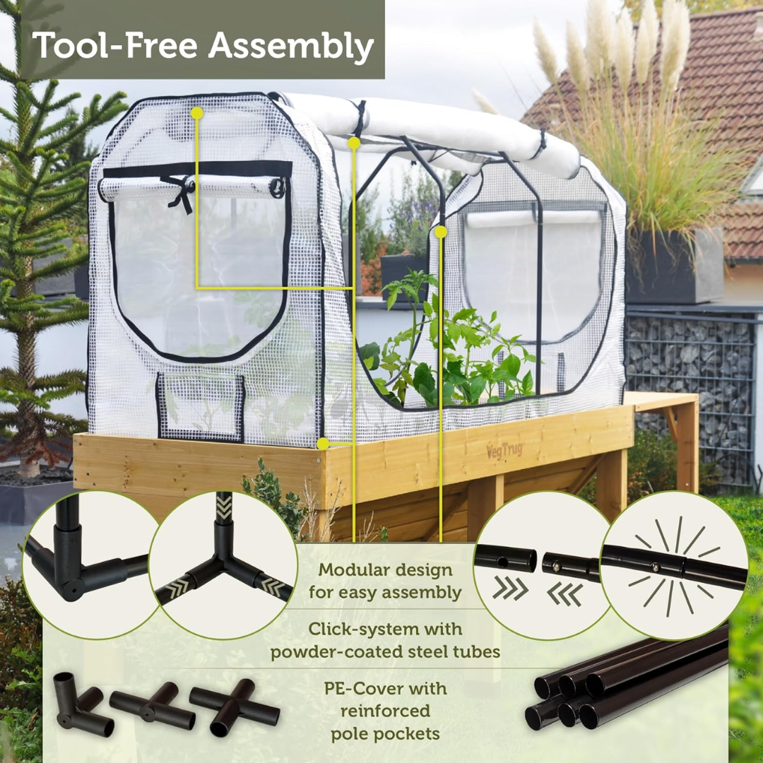 VegTrug Greenhouse Frame and Multi-Cover Set for Wall Hugger Medium 1.8m Raised Bed, White 
