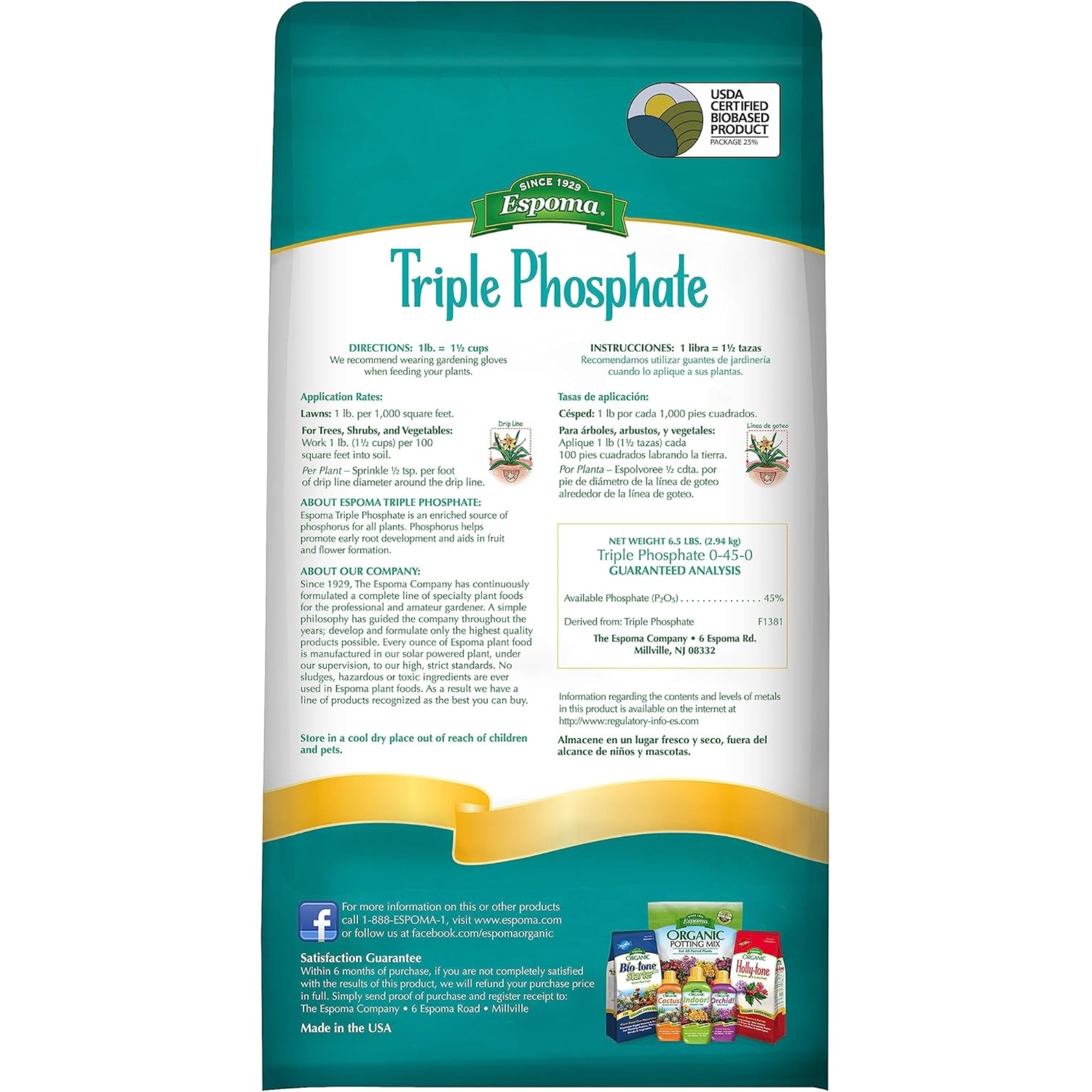 Espoma Triple Phosphate 0-45-0 Fertilizer for Bigger, Faster Blooms, 6.5lbs
