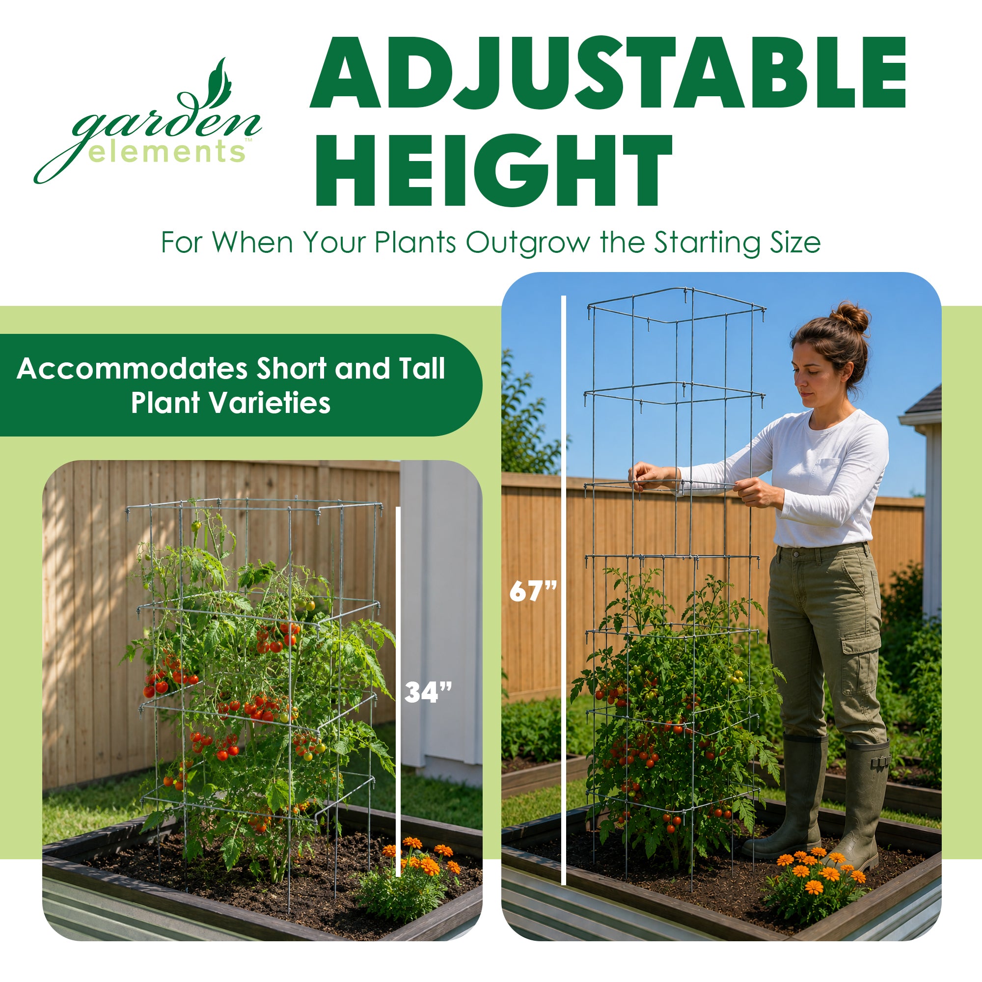 Garden Elements Square 8-Leg Heavy-Duty Collapsible Tomato Cages, 67in (Pack of 2)