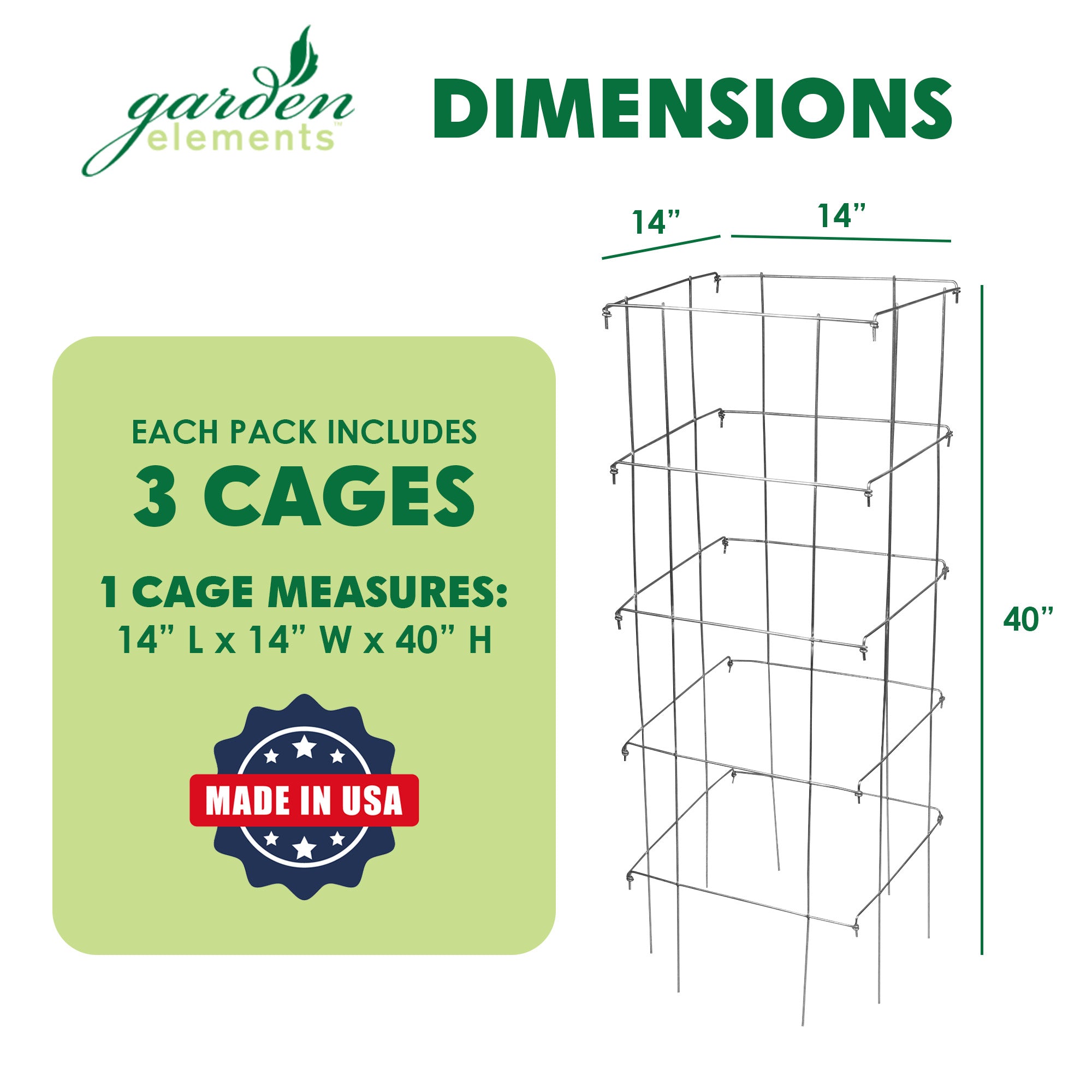 Garden Elements Square 8-Leg Heavy-Duty Collapsible Tomato Cages, 40in H (Pack of 3)